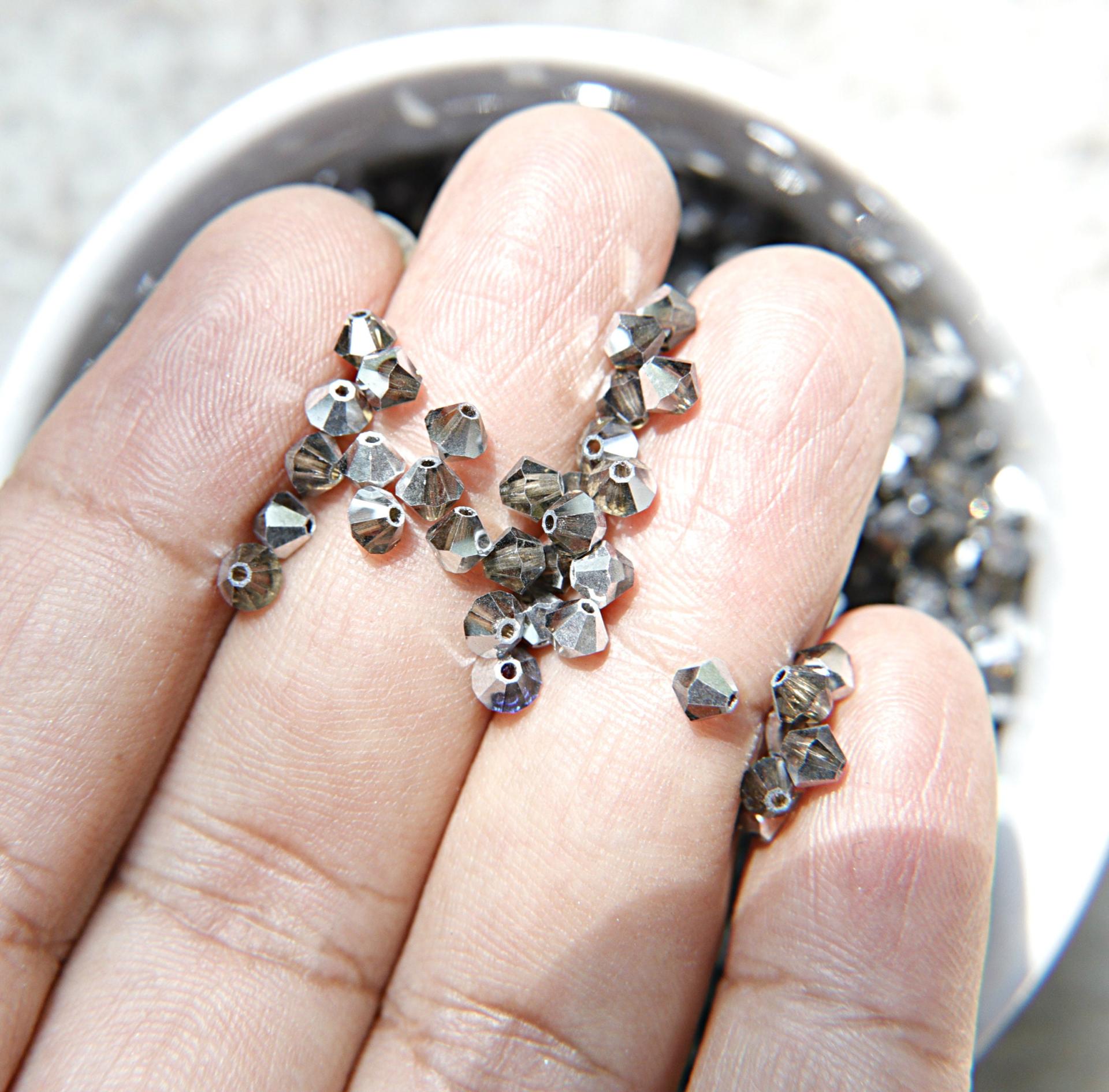 Swarovski (4mm) Smoky Quartz Comet Argent Light Bicones Beads 36/72/144/432/720 Pieces embroidery materials, rare jewelry findings