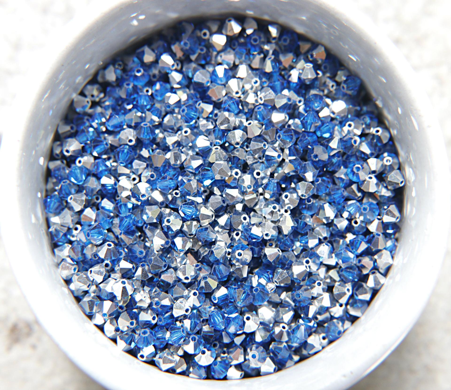 Swarovski (4mm) Capri Blue Comet Argent Light Bicones Beads 36/72/144/432/720 Pieces VINTAGE SWAROVSKI, jewelry making, embroidery materials
