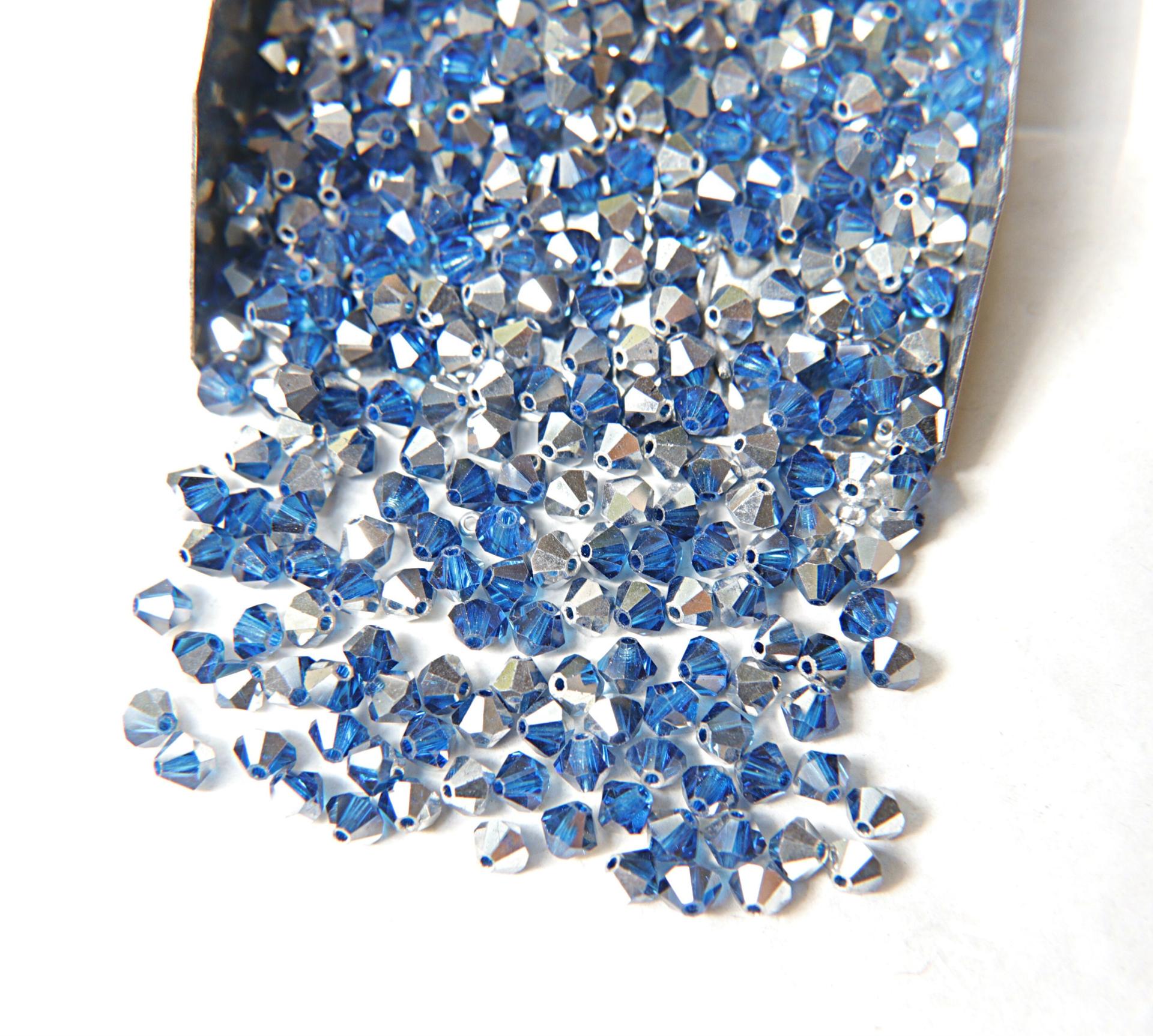 Swarovski (4mm) Capri Blue Comet Argent Light Bicones Beads 36/72/144/432/720 Pieces VINTAGE SWAROVSKI, jewelry making, embroidery materials
