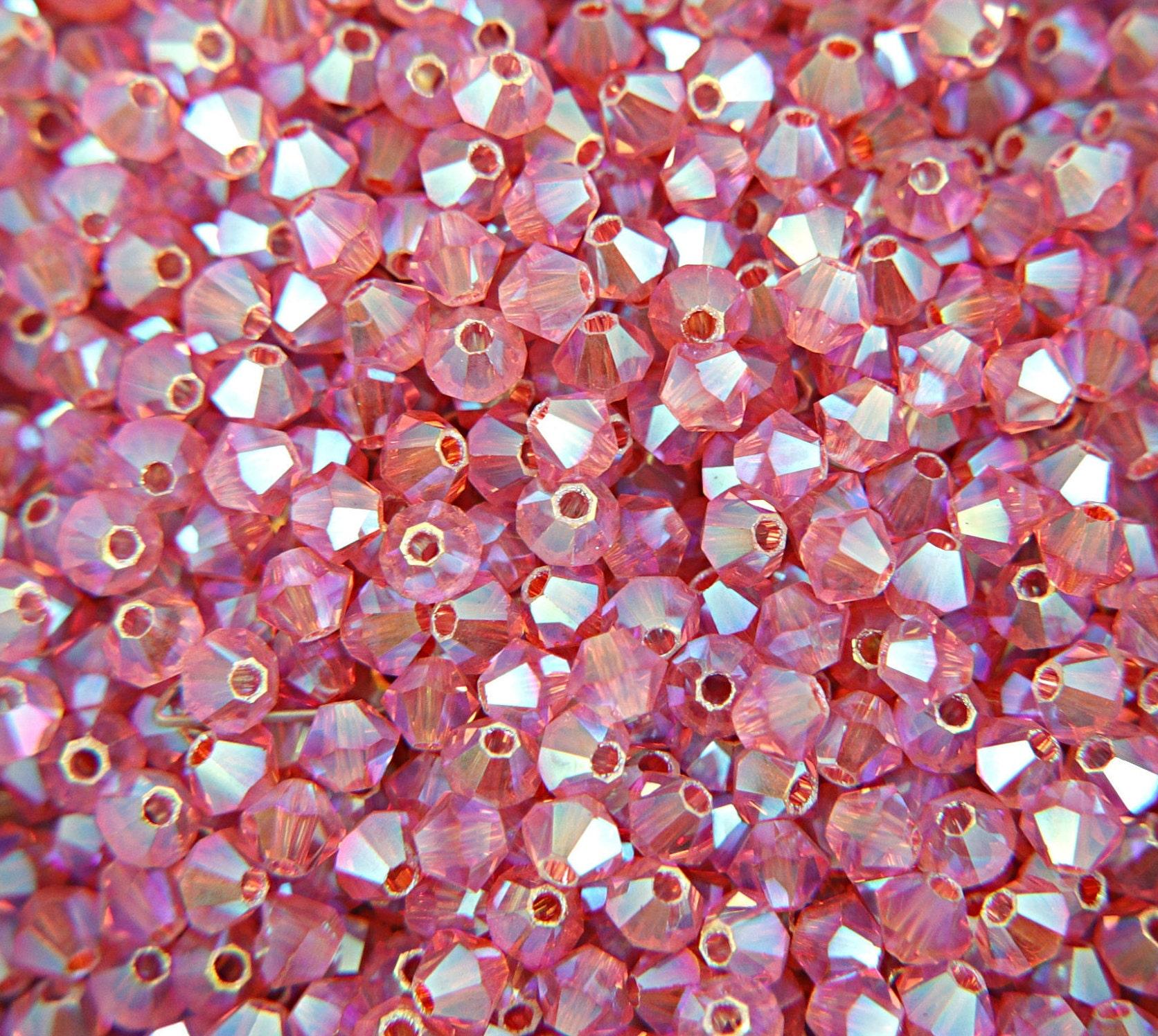 Swarovski (4mm) Rose AB 2X FC Bicones Beads 36/72/144/432/720 Pieces (209) PREMIUM rainbow beads, jewelry making, couture embellishments