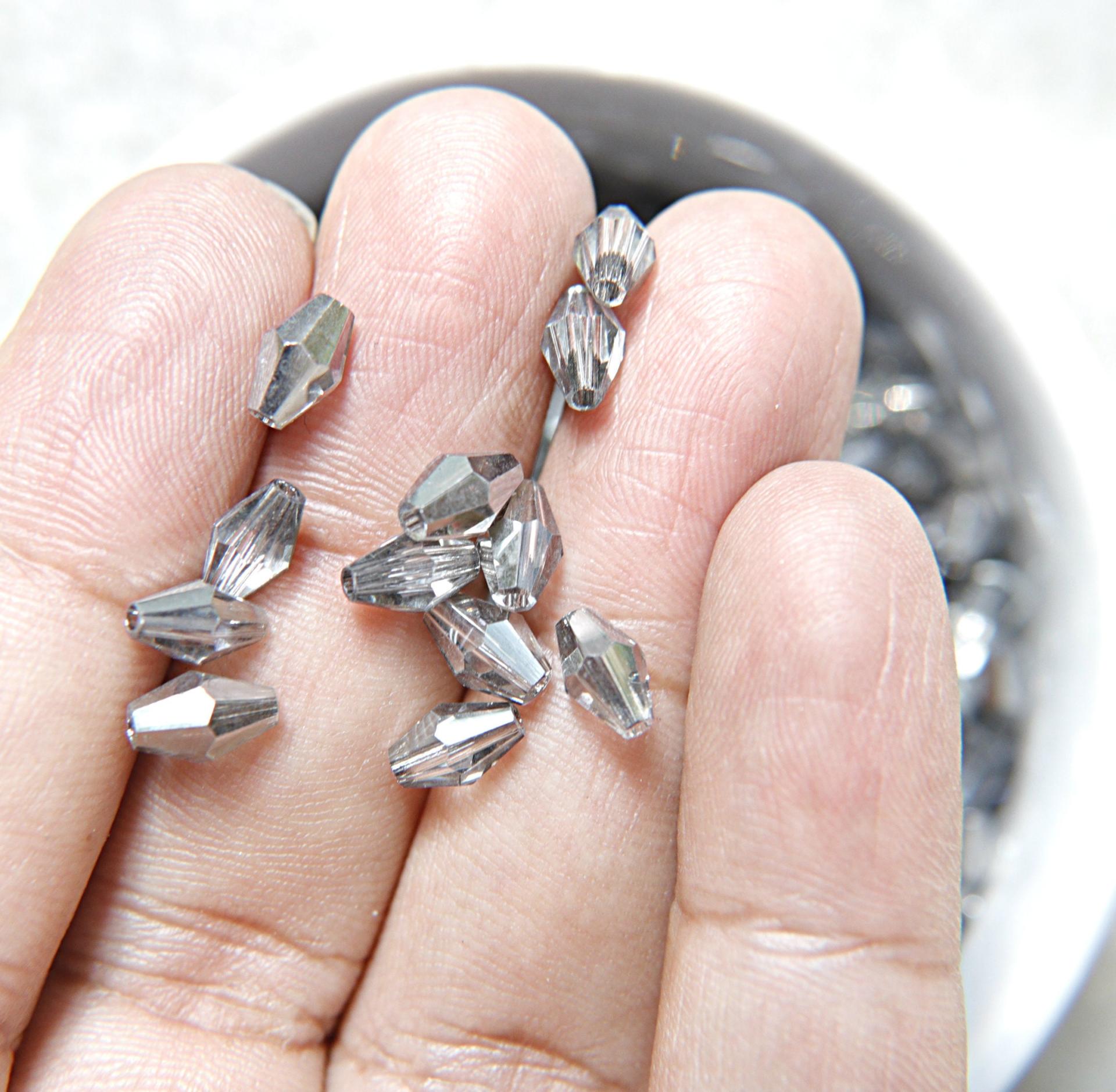 Swarovski 5205 7x5mm Crystal Elongated Bicone in Silver Night 20/72/144/432/1000 Pieces jewelry making Vintage beads, jewelry making
