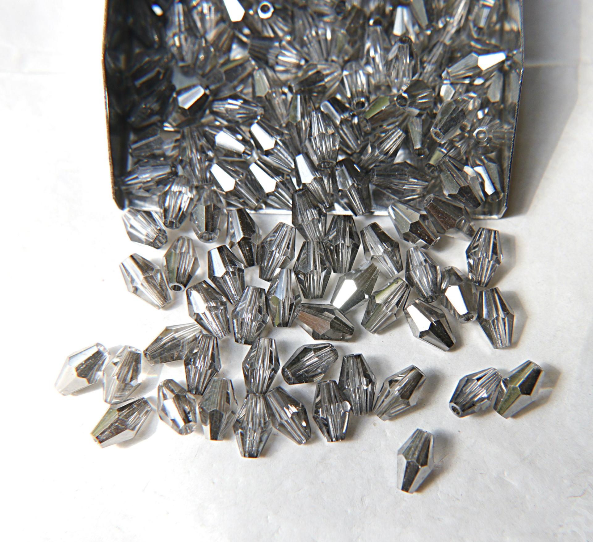 Swarovski 5205 7x5mm Crystal Elongated Bicone in Silver Night 20/72/144/432/1000 Pieces jewelry making Vintage beads, jewelry making