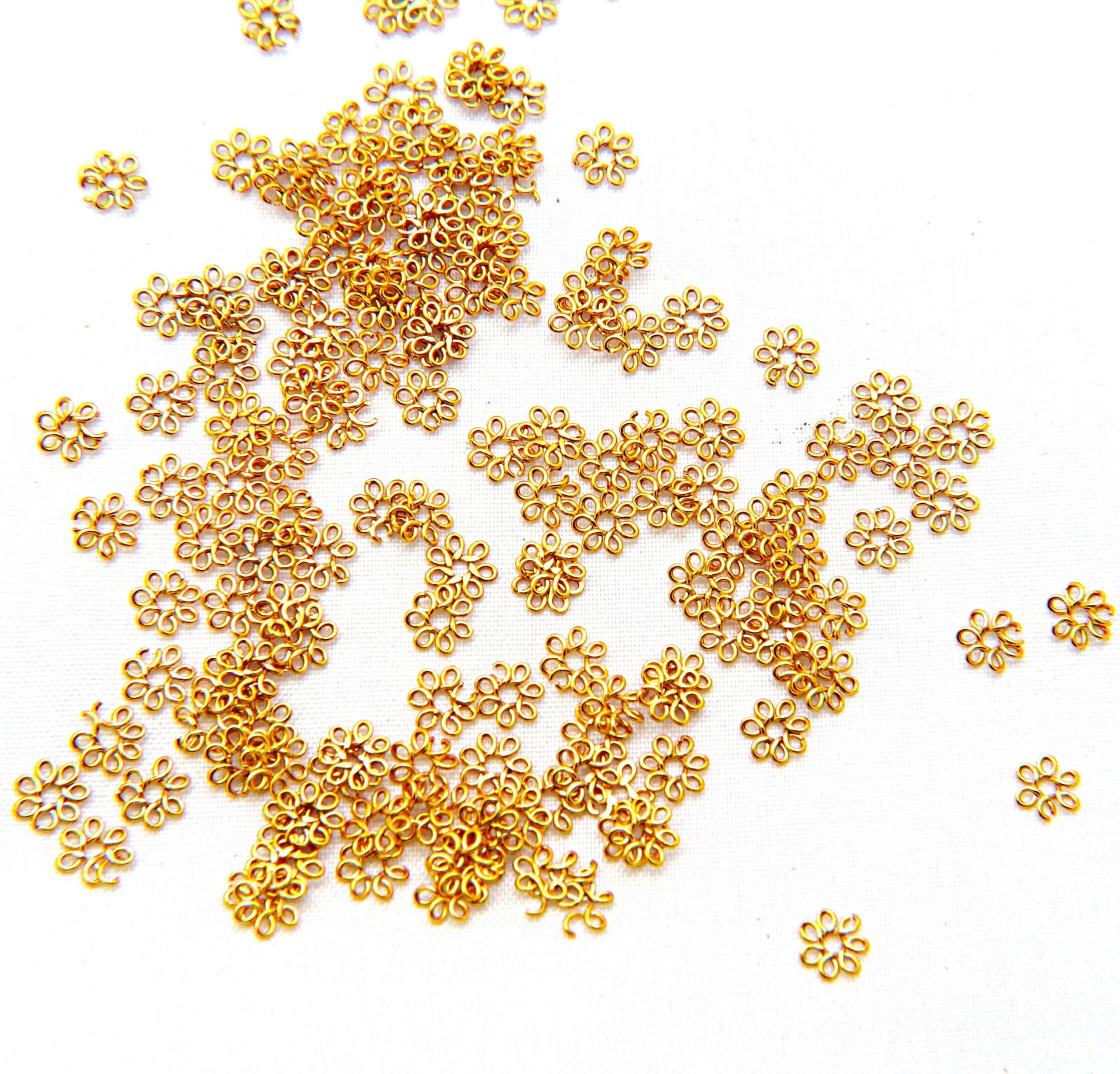 Gold Plated Handmade Brass Flower Beads 5/10/100/500 Grams 4.5/5/5.5 mm Haute Couture Embroidery materials, premium vintage metal beads