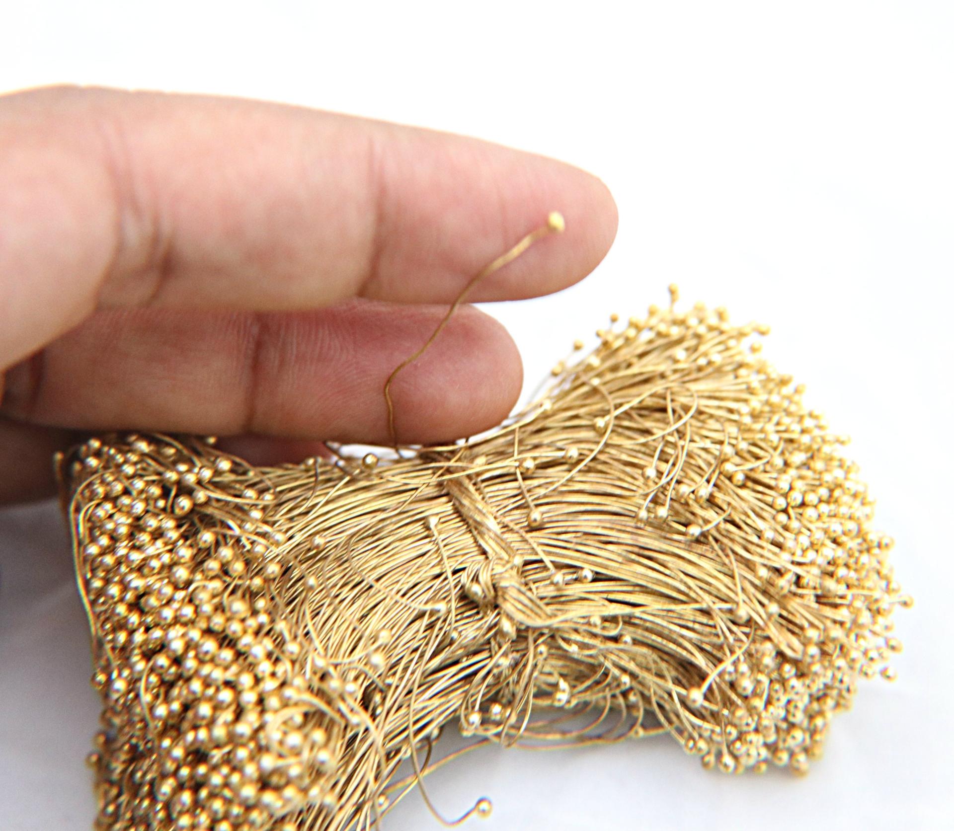 Handmade Brass two Ball Headpins 24/28/30 gauge - 2.75 inch long - 70mm 20/50/150 grams vintage supply, wire craft supply, jewelry making