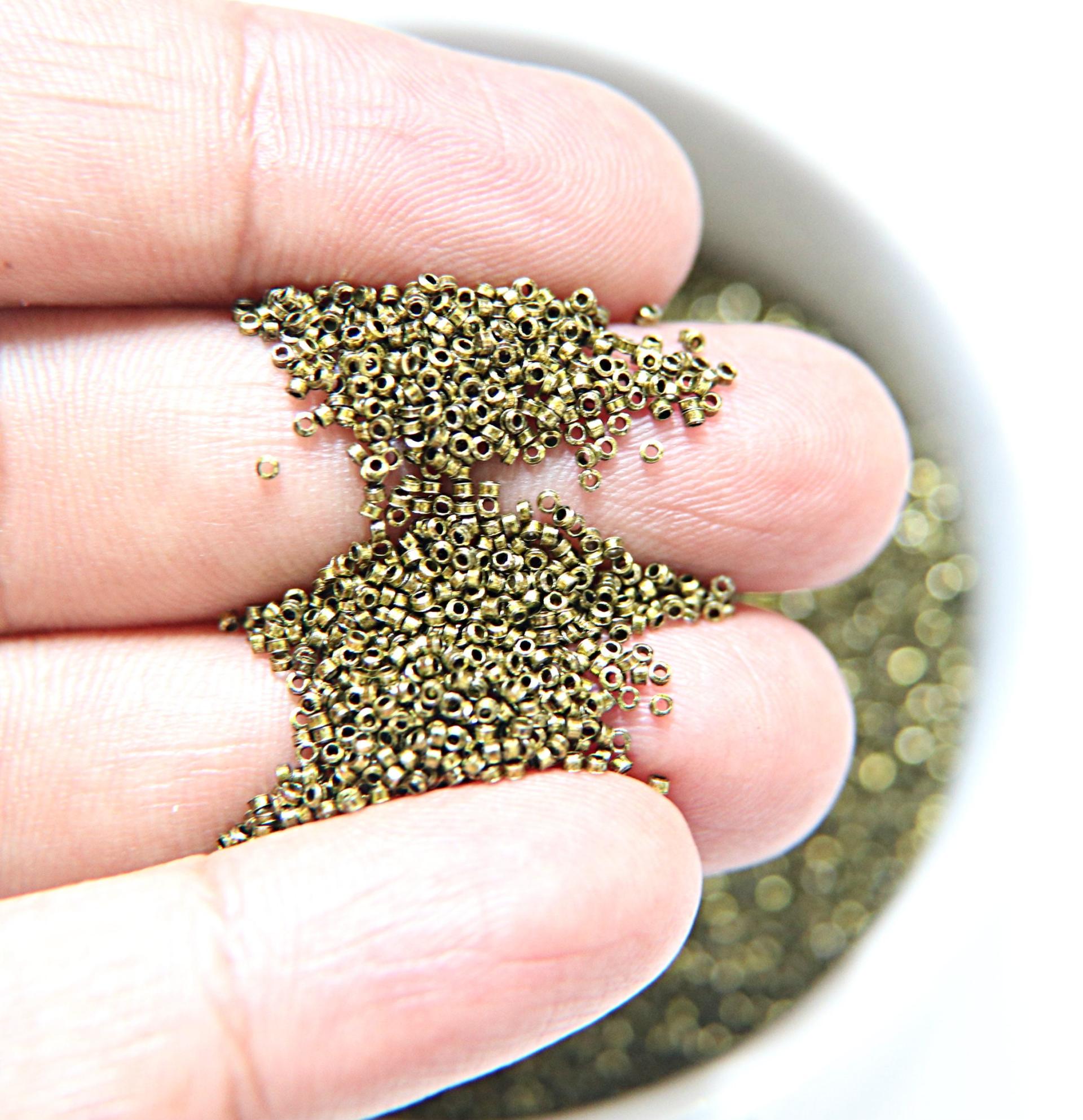 1mm Micro Khaki Metallic Plated Tube Beads 5/10/100/500 Grams High Quality Nail Art / Haute Couture Embroidery