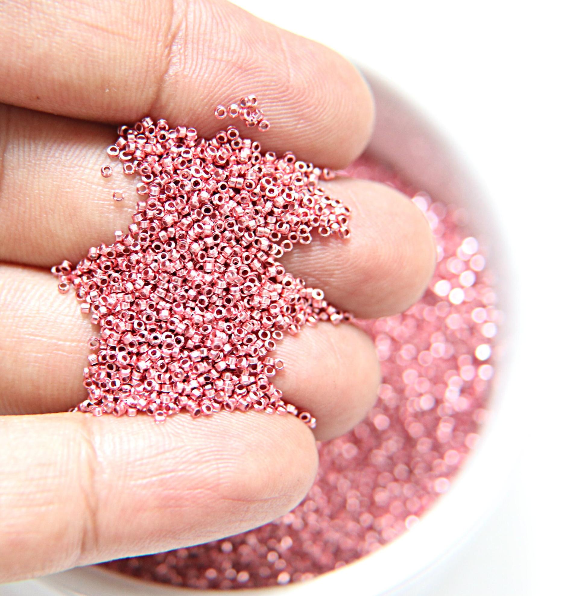 1mm Micro Light Rose Metallic Plated Tube Beads 5/10/100/500 Grams High Quality Nail Art / Haute Couture Embroidery, vintage premium beads