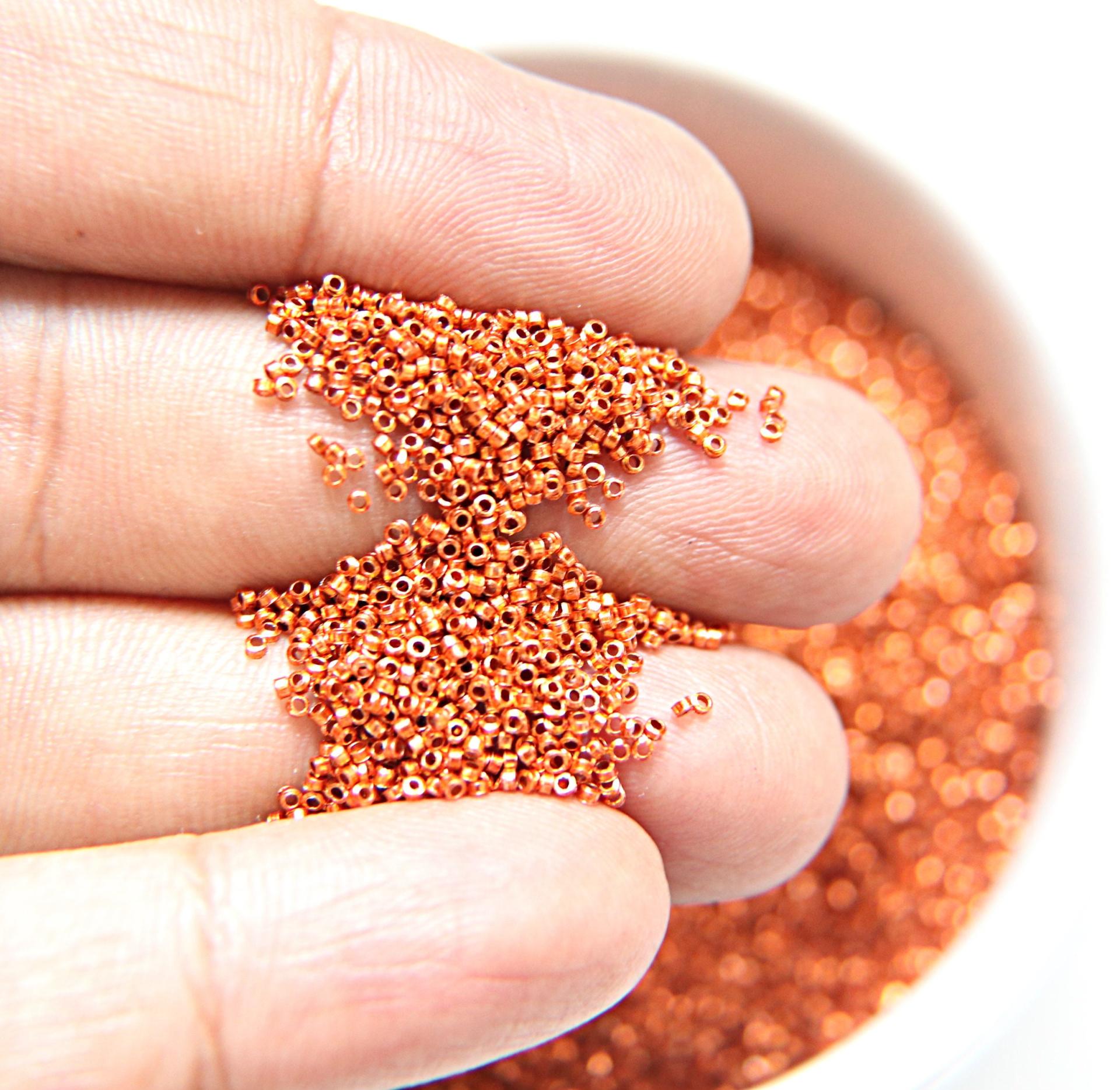 1mm Micro Dark Orange Metallic Plated Tube Beads 5/10/100/500 Grams High Quality Nail Art / Haute Couture Embroidery