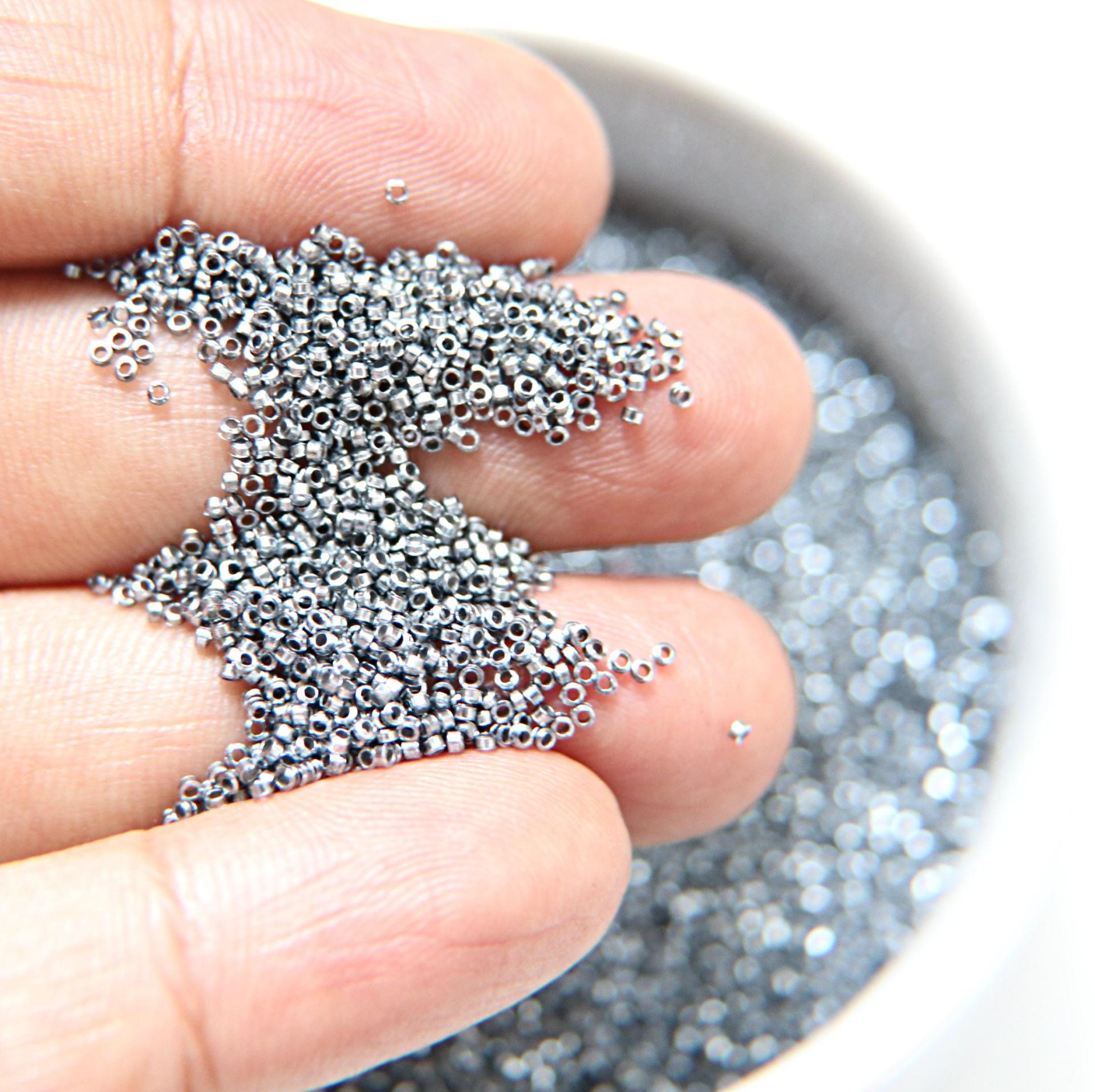1mm Micro Light Steel Blue Metallic Plated Tube Beads 5/10/100/500 Grams High Quality Nail Art / Haute Couture Embroidery / doll making bead