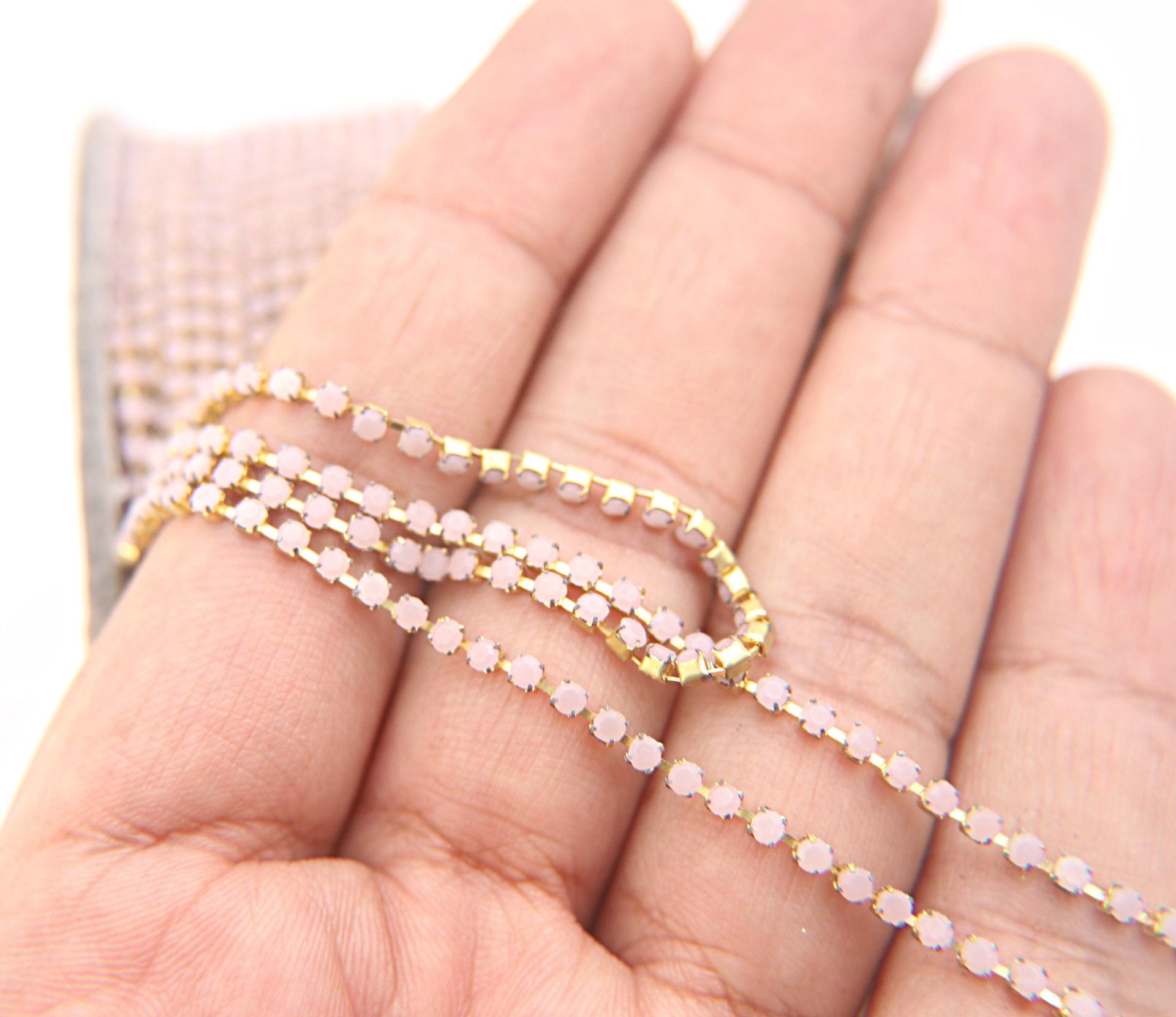 6 SS Rhinestone Chain Vintage Glass Light Purple Opaque 2mm 1/2/5/15 Meters embroidery materials, craft vintage findings, embellishments