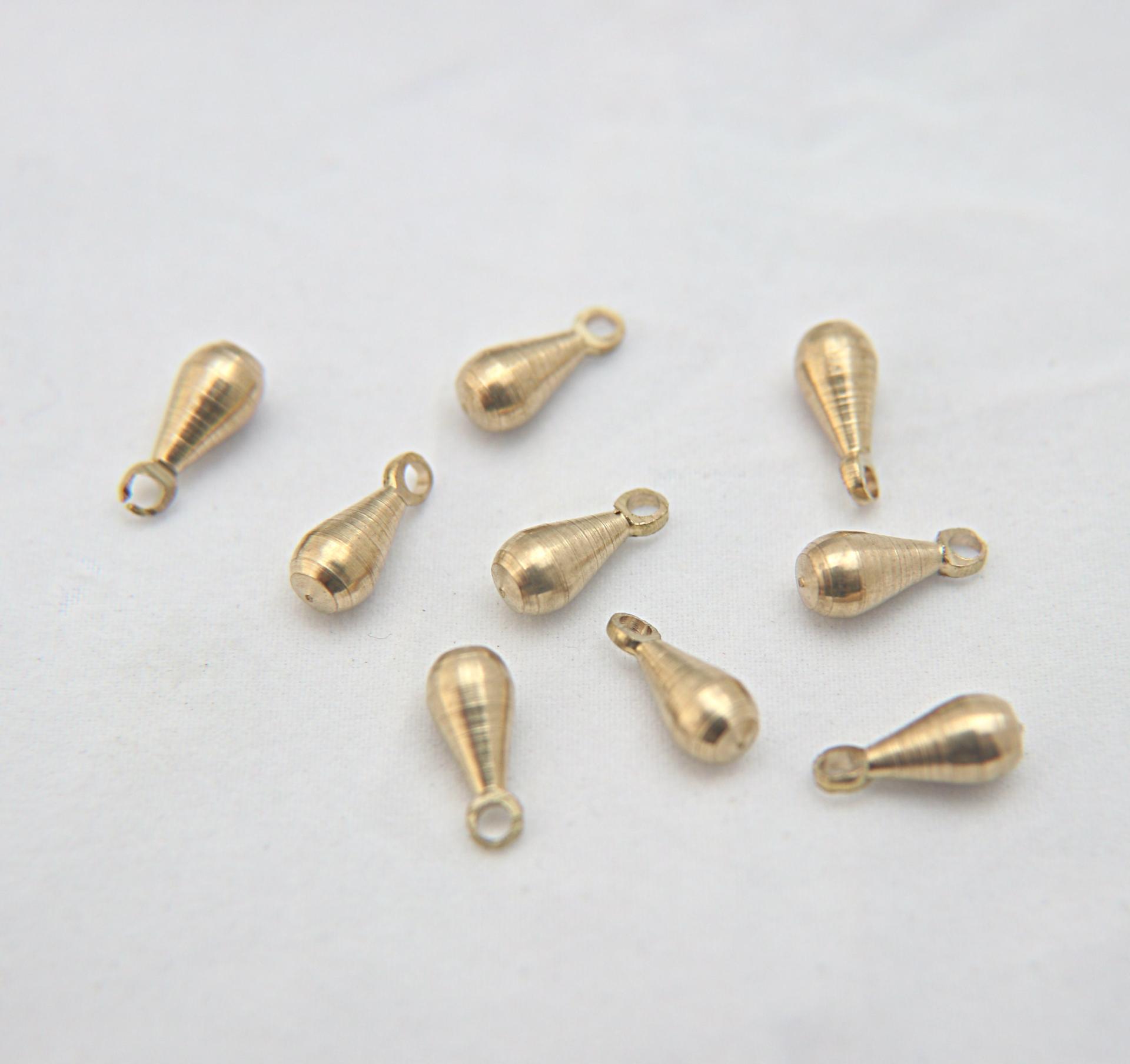 Long Metal Drops, Teardrop Charms, in brass 13x5.5mm, 2mm Loop, 12/60 pieces