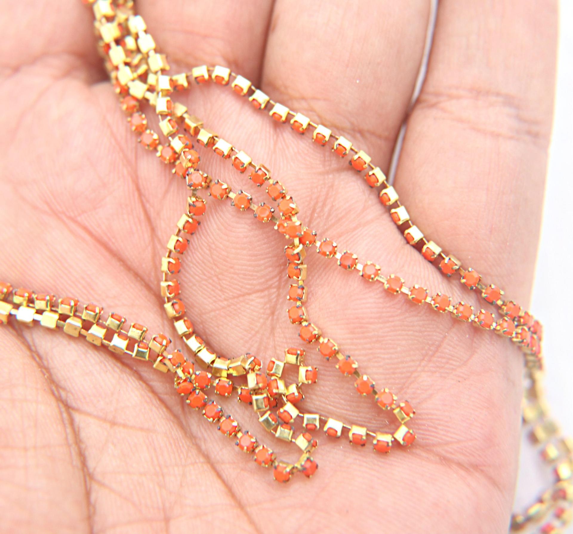 6SS Rhinestone Chain Vintage Glass Light Orange Opaque 2mm 1/2/5/15 Meters embroidery materials, craft vintage findings, embellishments lace