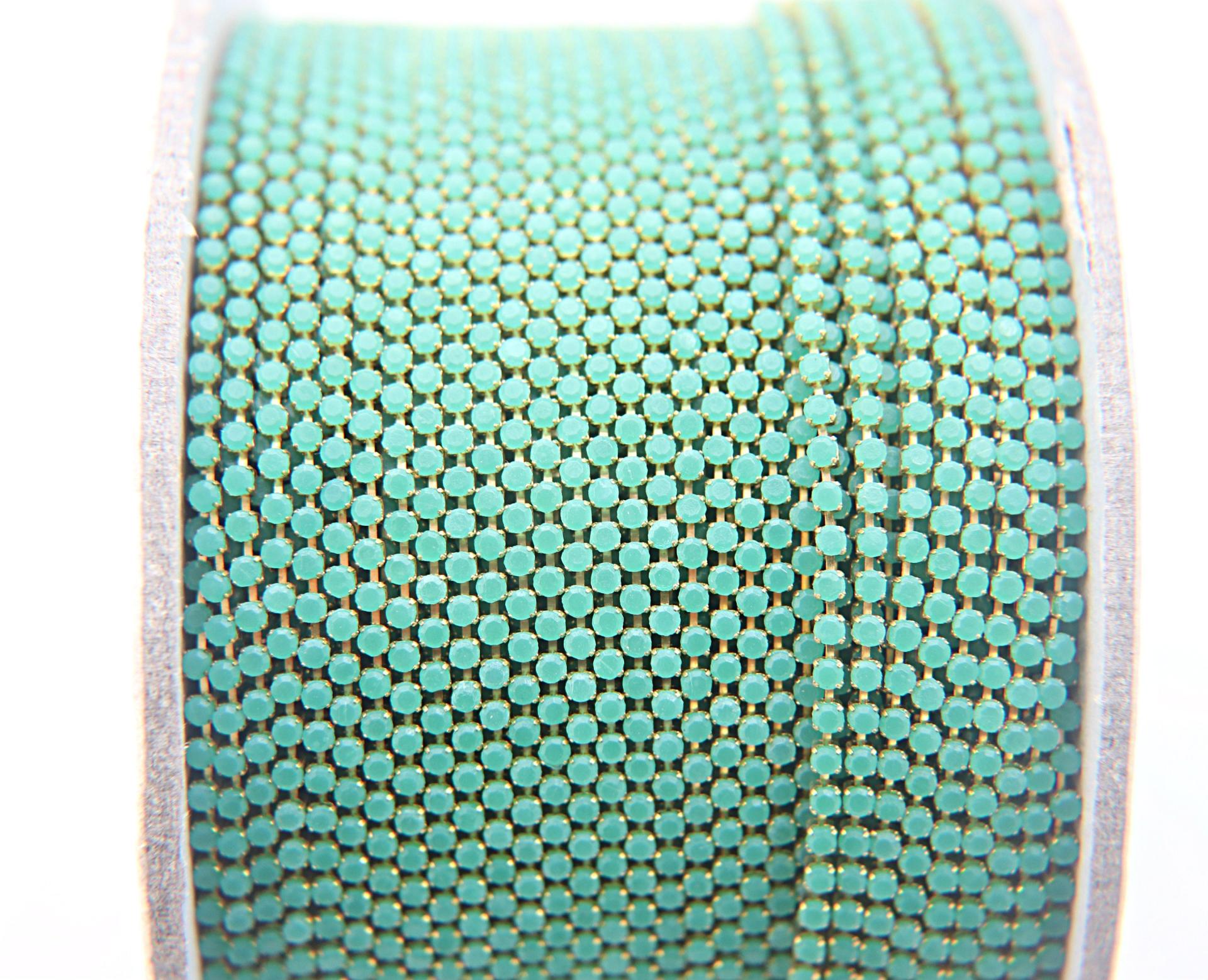 6 SS Rhinestone Chain Vintage Glass Jade green Opaque 2mm 1/2/5/15 Meters embroidery materials, craft vintage findings, embellishments lace
