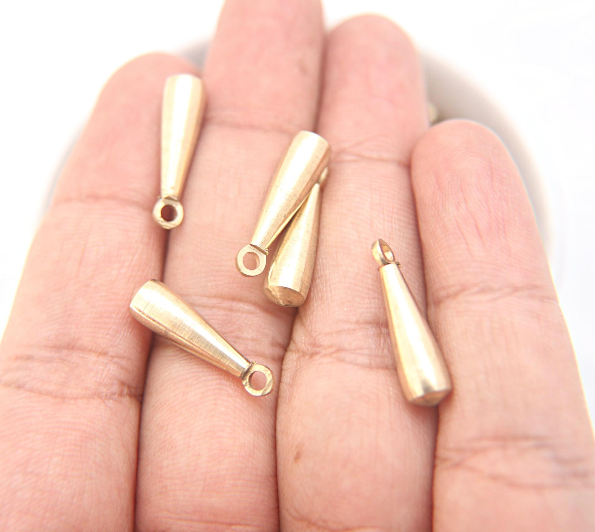 Long Metal Drops, Teardrop Charms, in brass 21x5.5mm, 2.2mm Loop, 6/30 pieces