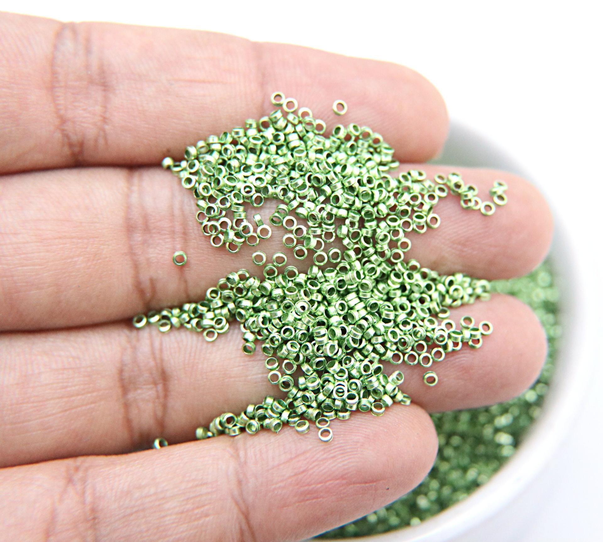 1.7mm Micro Peridot Metallic Plated Tube Beads 5/10/100 Grams High Quality Nail Art / Haute Couture Embroidery / doll making