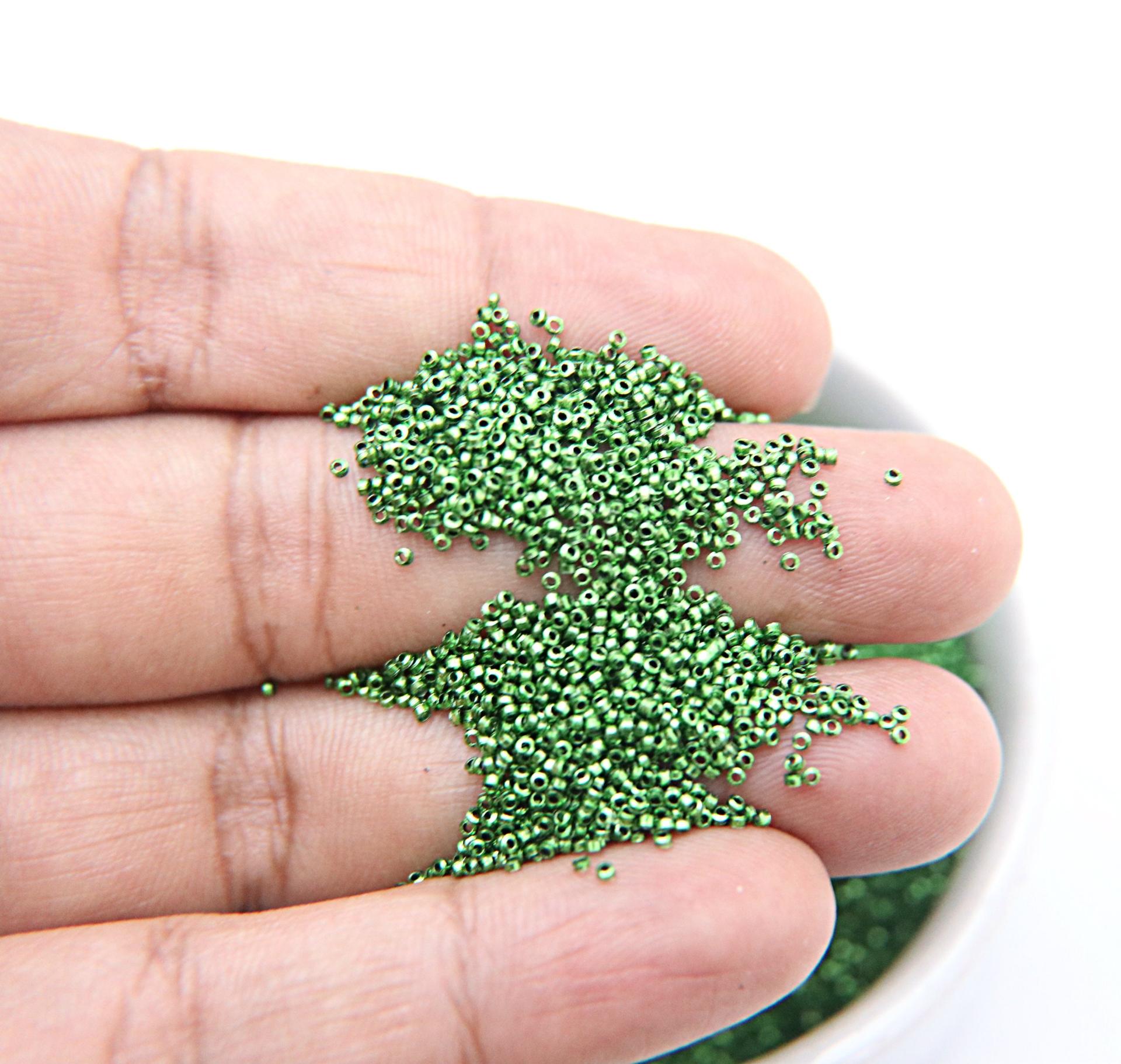 1mm Micro Fern Green Metallic Plated Tube Beads 5/10/100/500 Grams High Quality Nail Art decoration / Haute Couture Embroidery / Doll Making