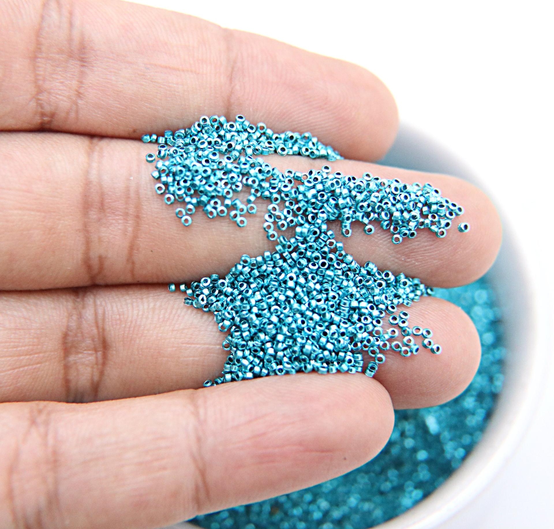 1mm Micro Blue Zircon Metallic Plated Tube Beads 5/10/100/500 Gram High Quality Nail Art decoration / Haute Couture Embroidery / Doll Making