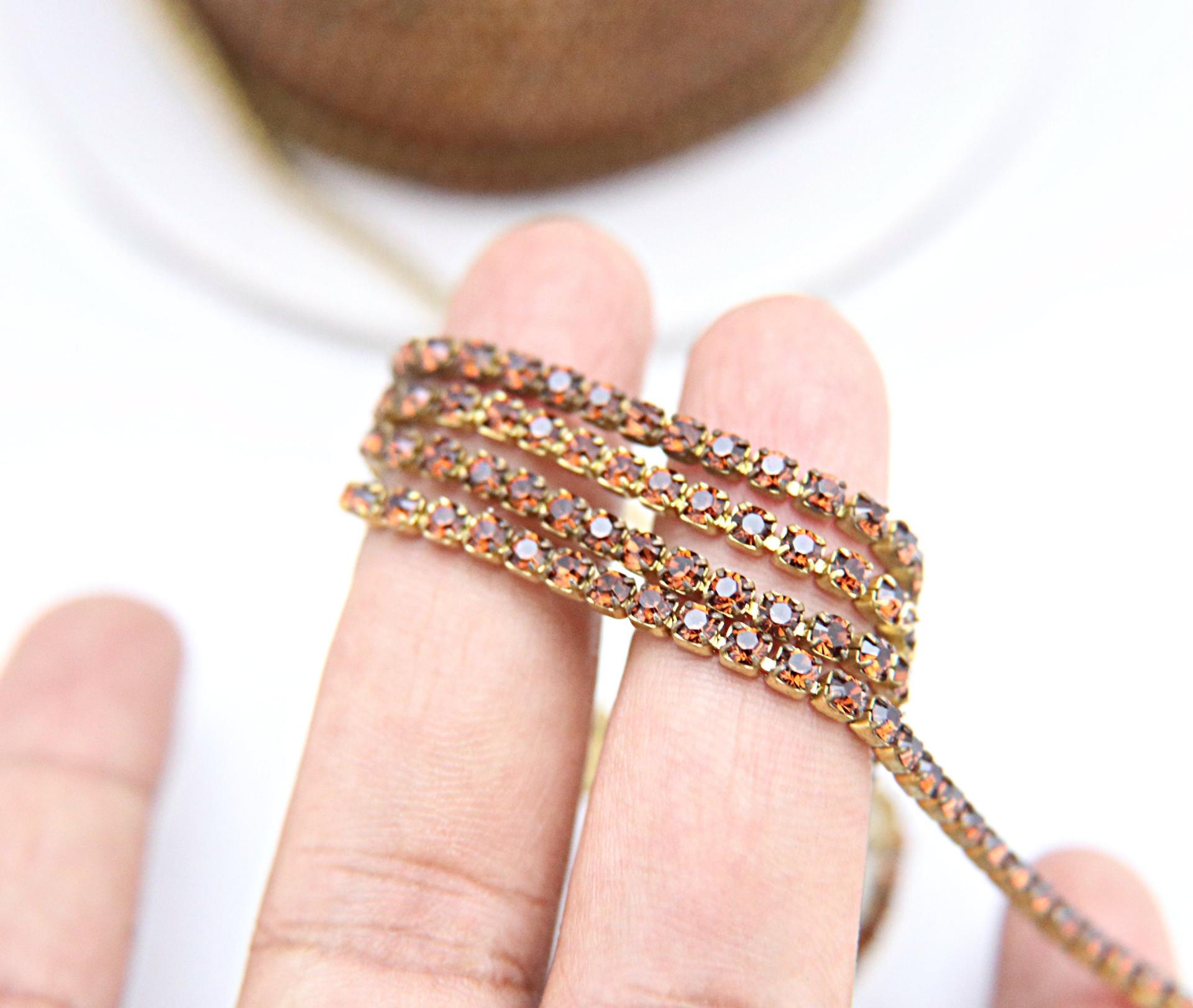 10ss Swarovski Close Cup Chain in Light Smoked Topaz 2.8mm Made in Austria 0.5/1/2/5 Meters rare couture materials