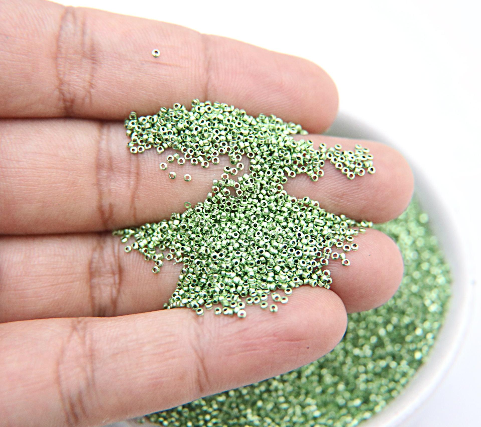 1mm Micro Peridot Metallic Plated Tube Beads 5/10/100/500 Grams High Quality Nail Art decoration / Haute Couture Embroidery / Doll Making