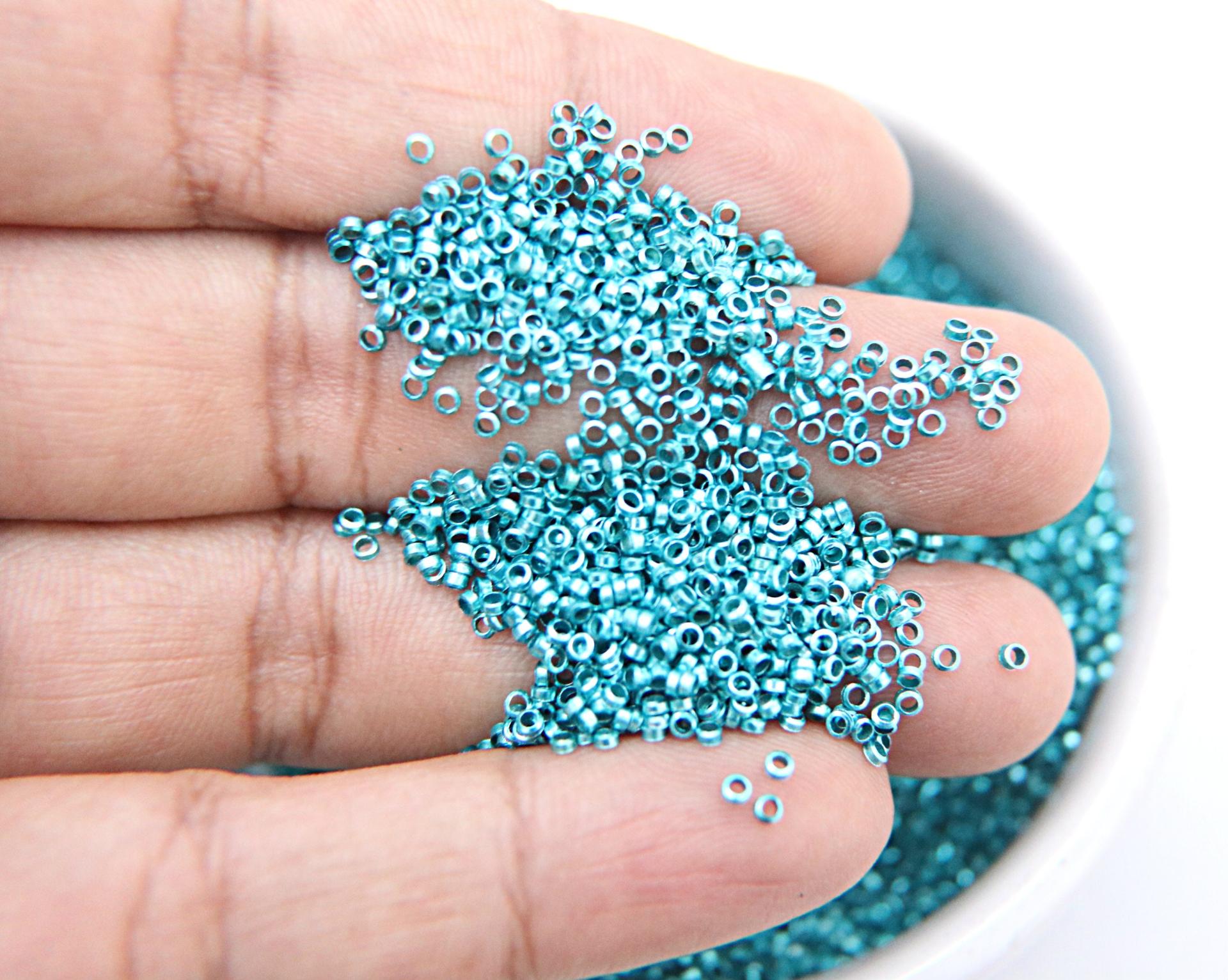 1.7mm Micro Blue Zircon Metallic Plated Tube Beads 5/10/100 Grams High Quality Nail Art / Haute Couture Embroidery / doll making