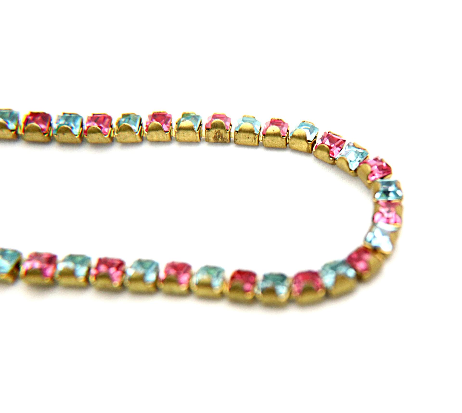4mm Square Swarovski fancy Rhinestone Chain in Rose & Aquamarine 0.5/1 Meter Brass Settings Wedding Bridal Supplies|Decoration