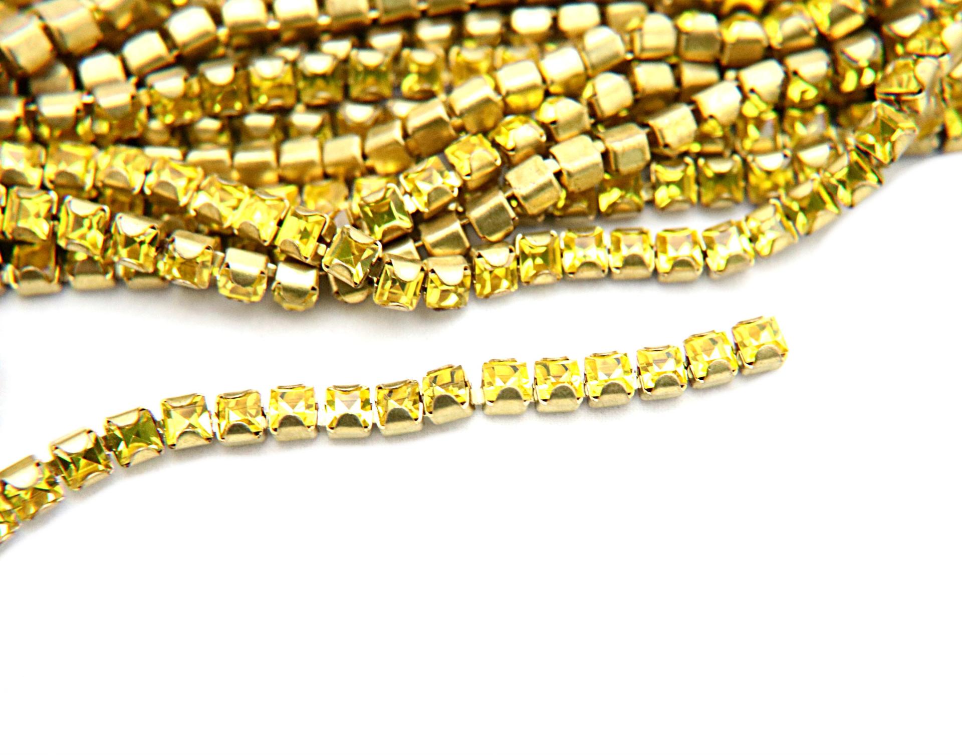 4mm Square Swarovski fancy Rhinestone Chain in Light Topaz 0.5/1 Meter Brass Settings Wedding Bridal Supplies|Decoration