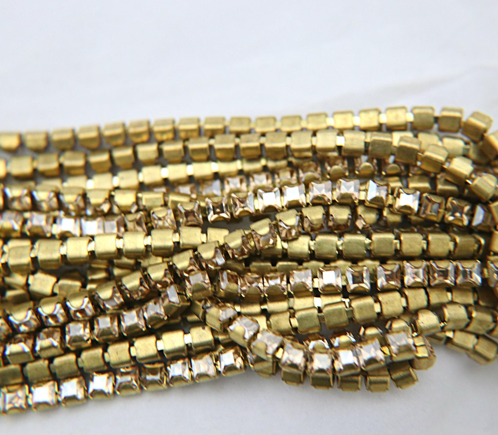 4mm Square Swarovski fancy Rhinestone Chain in CRYSTAL GOLDEN SHADOW 0.5/1 Meter Brass Settings Wedding Bridal Supplies|Decoration