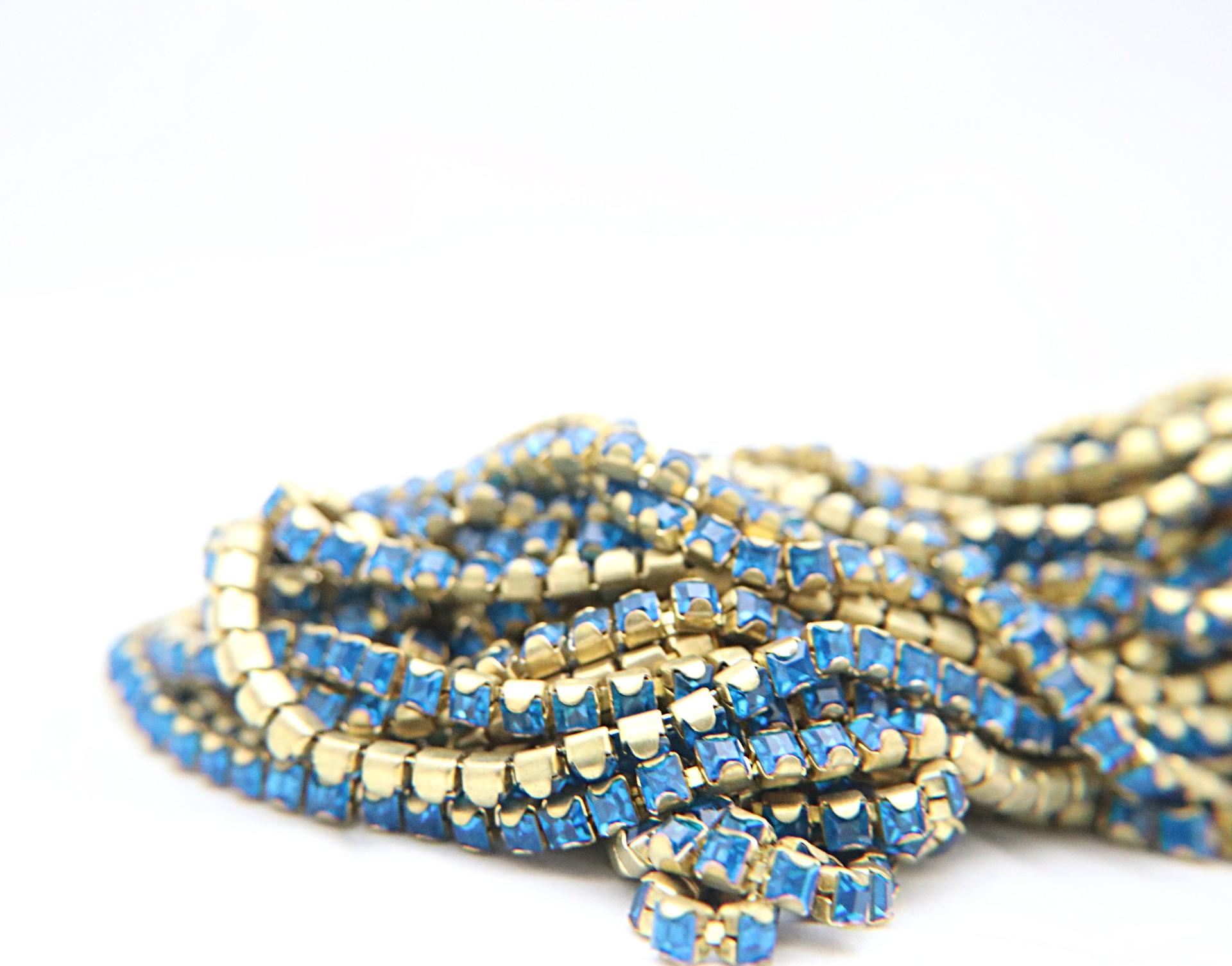 4mm Square Swarovski fancy Rhinestone Chain in Capri Blue 0.5/1 Meter Brass Settings Wedding Bridal Supplies|Decoration