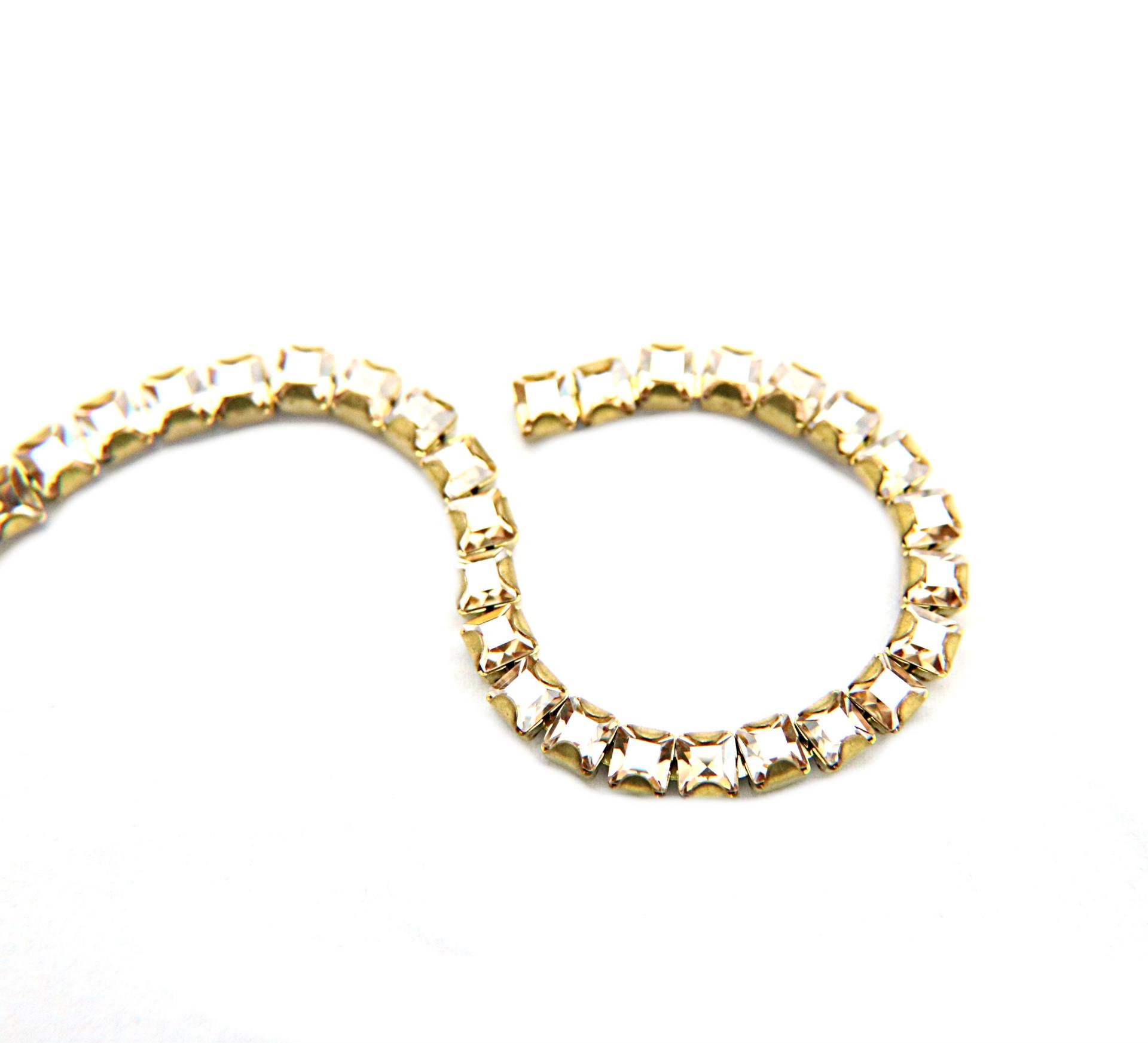 4mm Square Swarovski fancy Rhinestone Chain in CRYSTAL GOLDEN SHADOW 0.5/1 Meter Brass Settings Wedding Bridal Supplies|Decoration