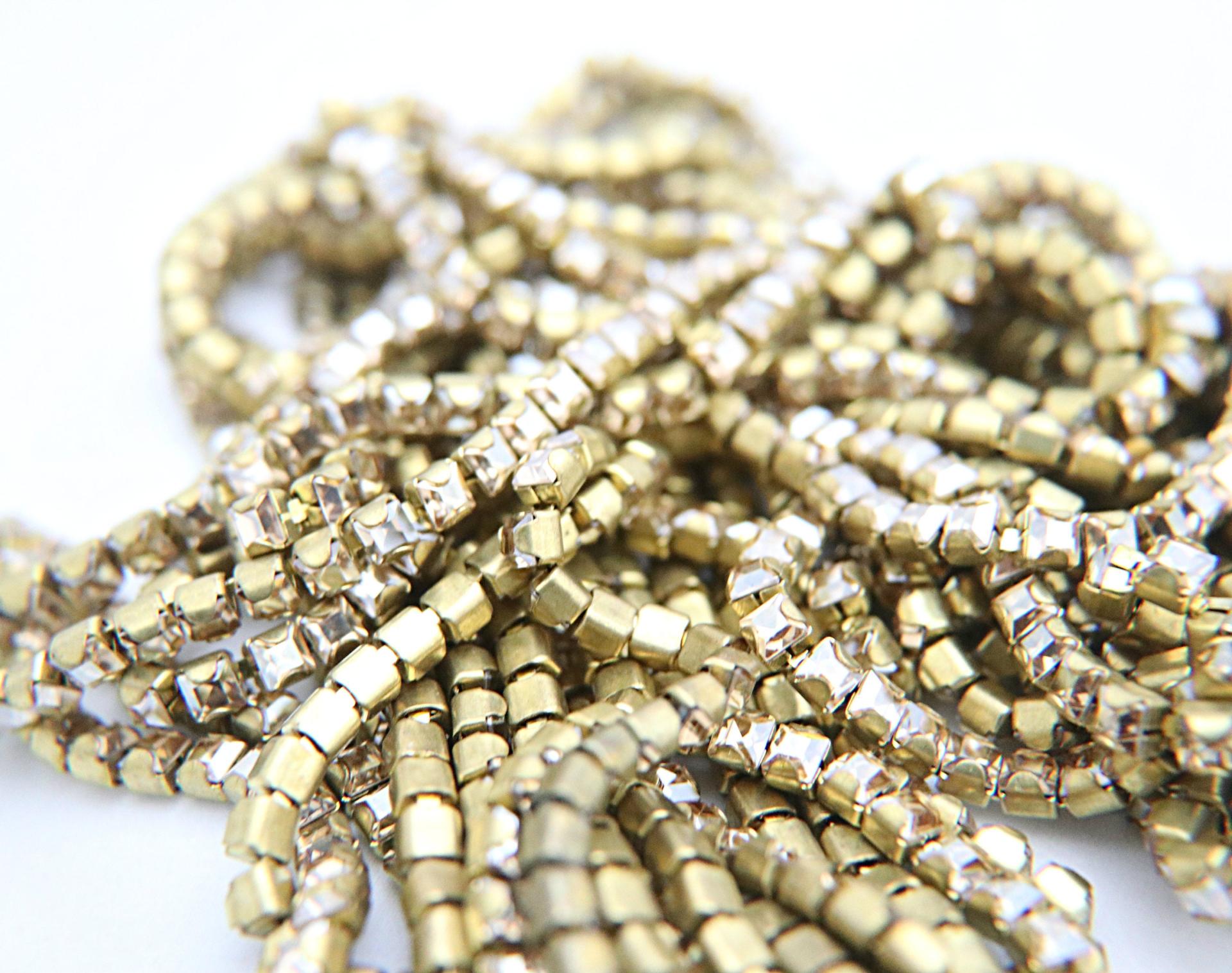 4mm Square Swarovski fancy Rhinestone Chain in CRYSTAL GOLDEN SHADOW 0.5/1 Meter Brass Settings Wedding Bridal Supplies|Decoration