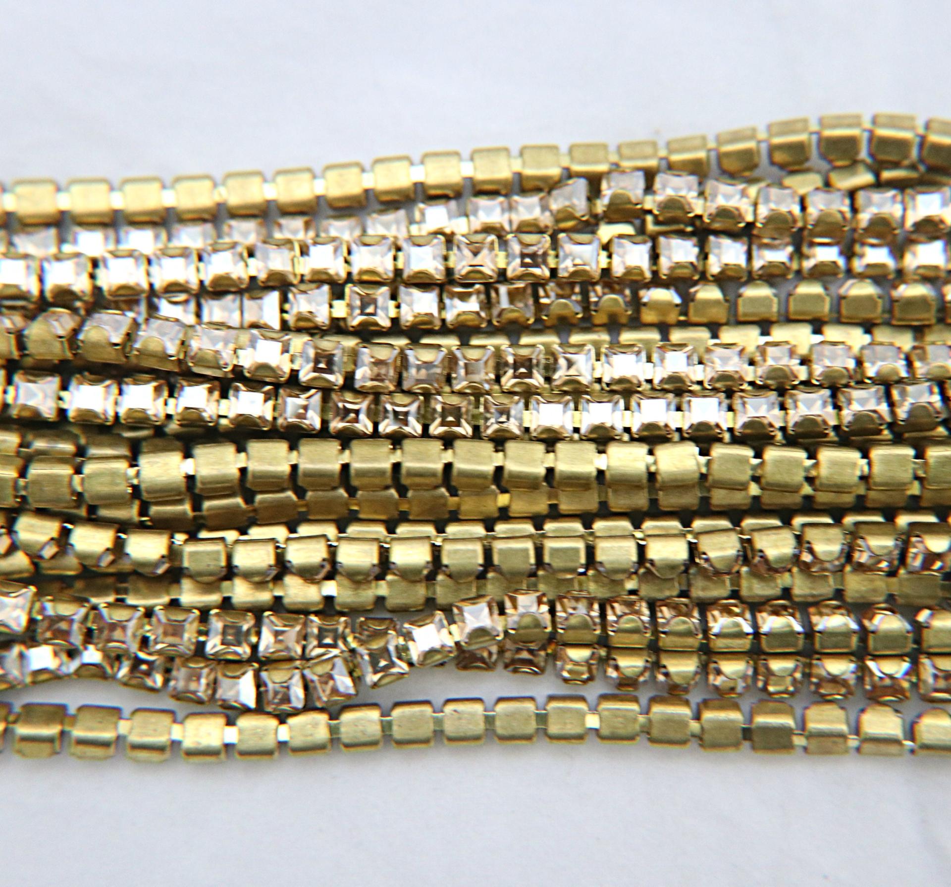 4mm Square Swarovski fancy Rhinestone Chain in CRYSTAL GOLDEN SHADOW 0.5/1 Meter Brass Settings Wedding Bridal Supplies|Decoration