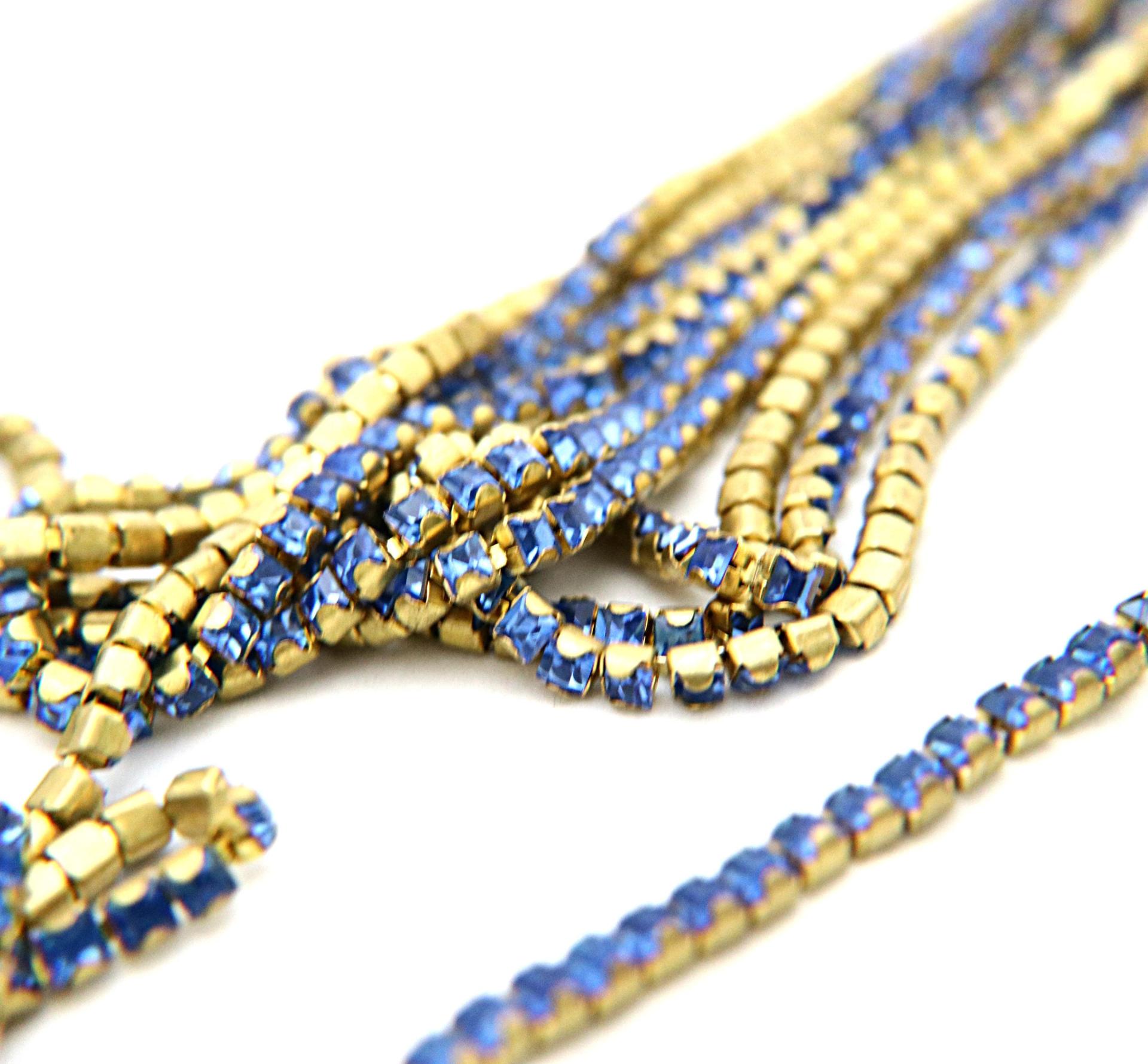 4mm Square Swarovski fancy Rhinestone Chain in Sapphire 0.5/1 Meter Brass Settings Wedding Bridal Supplies|Decoration