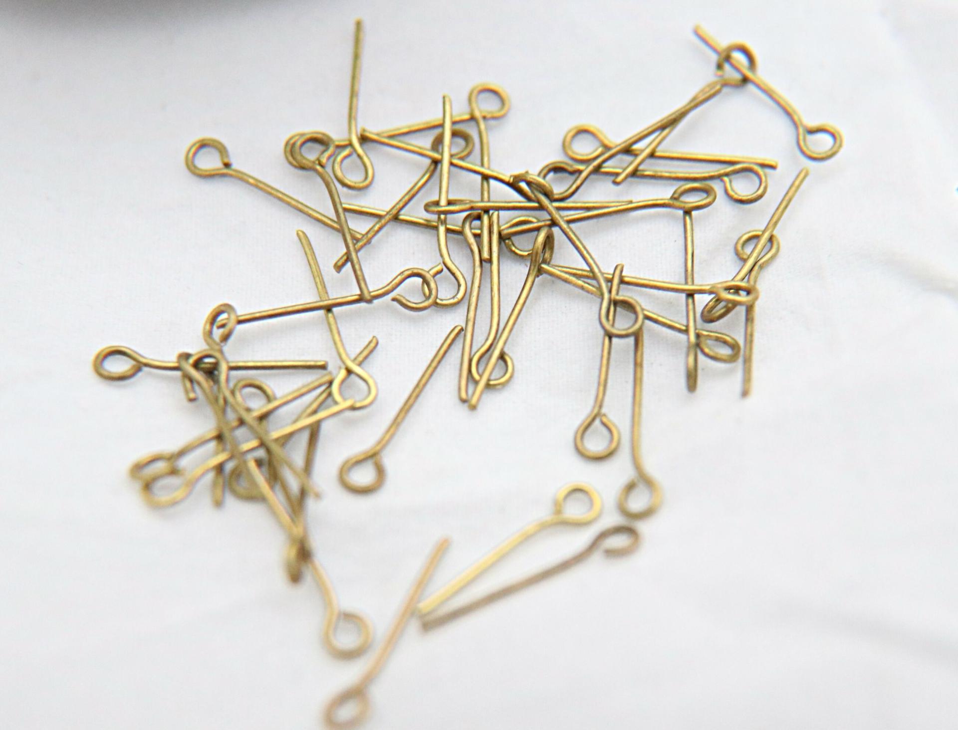 25/16 mm Eye Pins, Brass Pins, short Eye Pins, Brass Tone Eye Pins, Head Pins, Beading Supplies vintage supply, wire craft supply, jewelry