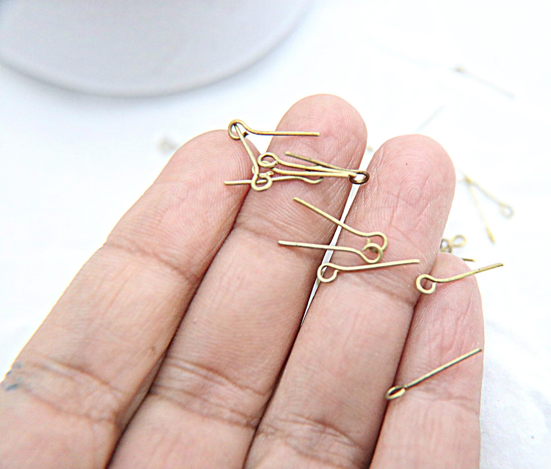 25/16 mm Eye Pins, Brass Pins, short Eye Pins, Brass Tone Eye Pins, Head Pins, Beading Supplies vintage supply, wire craft supply, jewelry