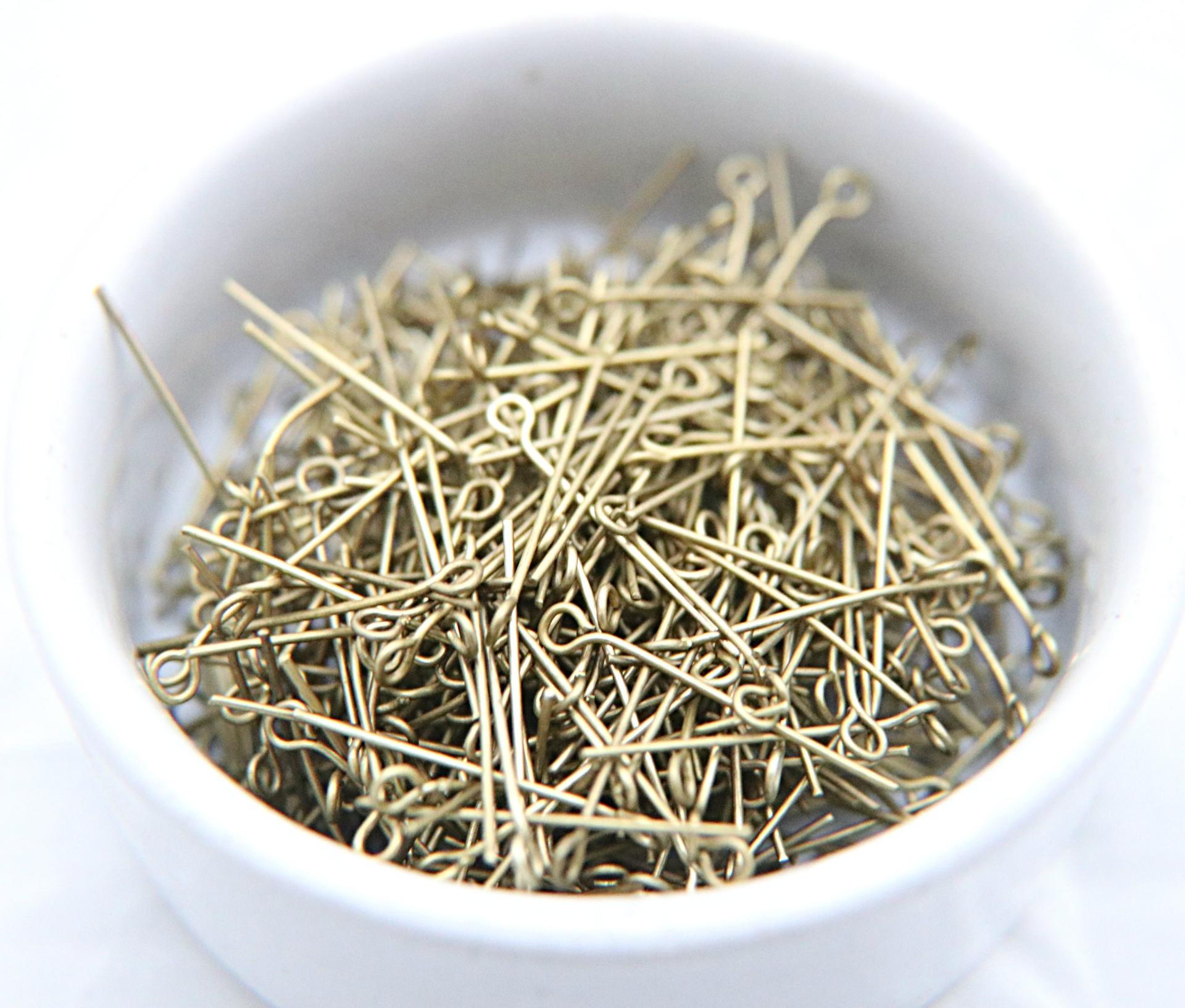 25/16 mm Eye Pins, Brass Pins, short Eye Pins, Brass Tone Eye Pins, Head Pins, Beading Supplies vintage supply, wire craft supply, jewelry