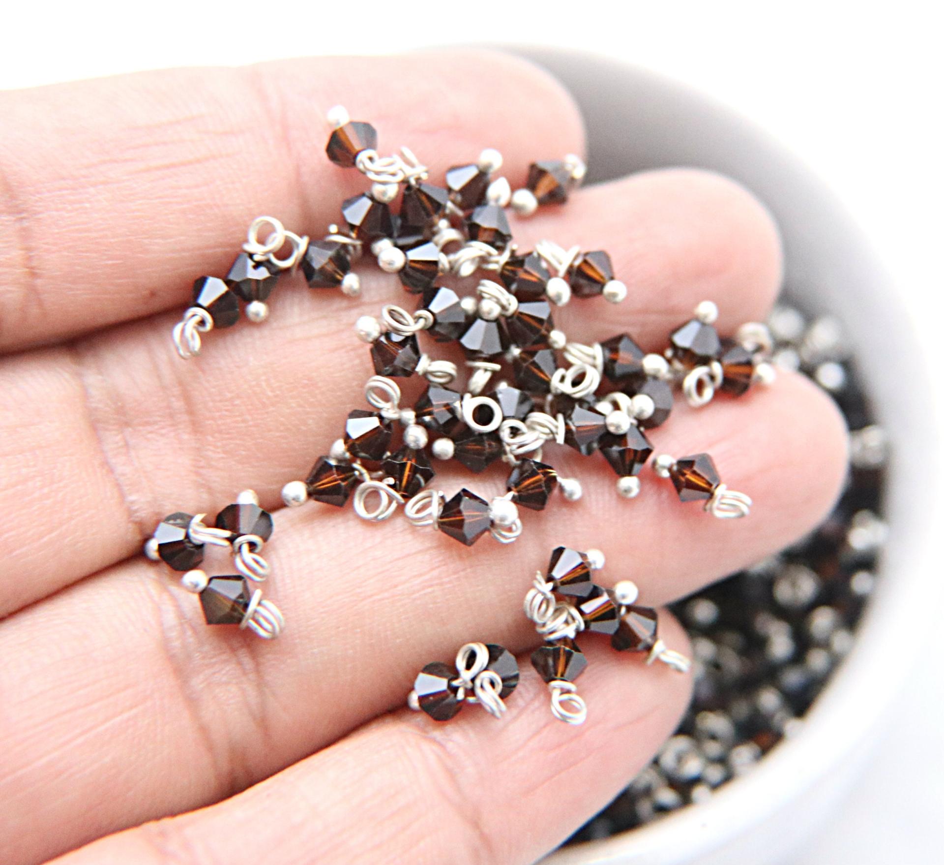 4mm Swarovski Mocca crystal dangles in Sterling Silver wire wrapped- charms- drops- jewelry making 36/72/144/432/1000Pieces