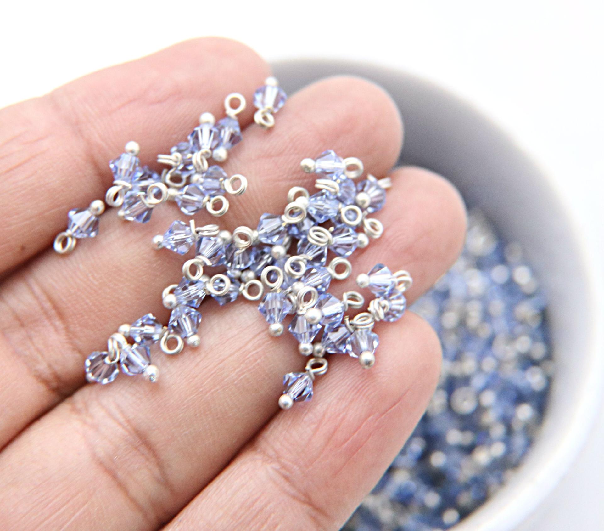 4mm Swarovski Light Sapphire crystal dangles in Sterling Silver wire wrapped- charms- drops- jewelry making 72/144/432/1000Pieces jewelry