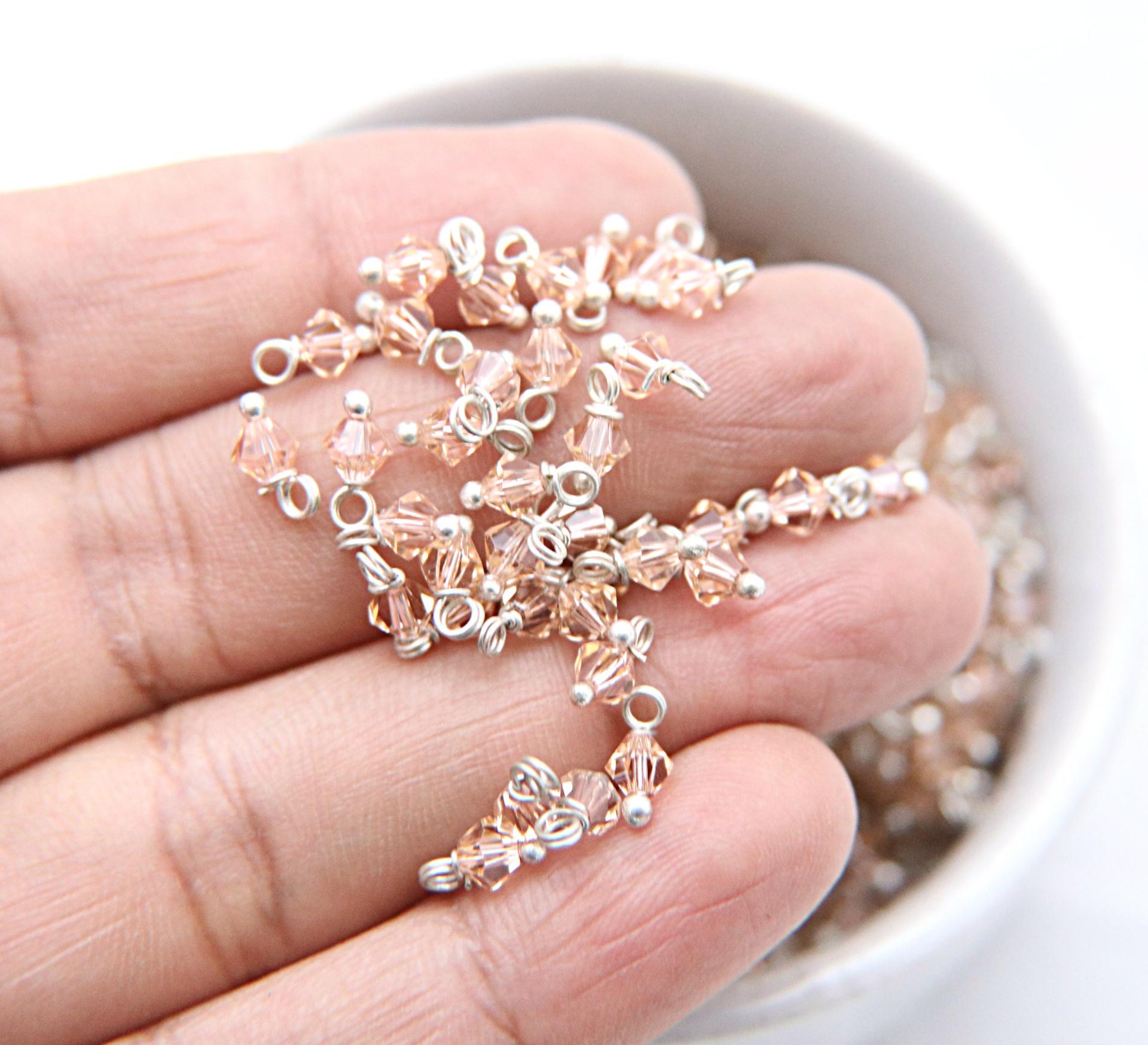 4mm Swarovski Light Peach crystal dangles in Sterling Silver wire wrapped- charms- drops- jewelry making 72/144/432/1000Pieces jewelry