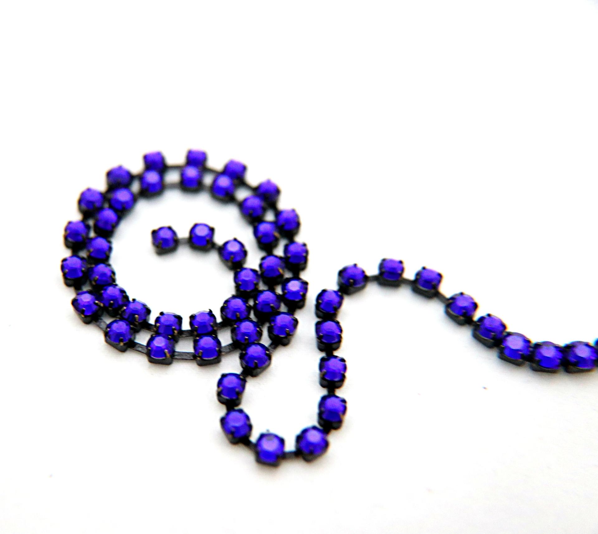 16ss Swarovski 2088 Chain in Flat Back Cobalt (4mm) 0.5/1/2/5 Meters Vintage Black Settings Bridal Supplies, strass chains, premium material
