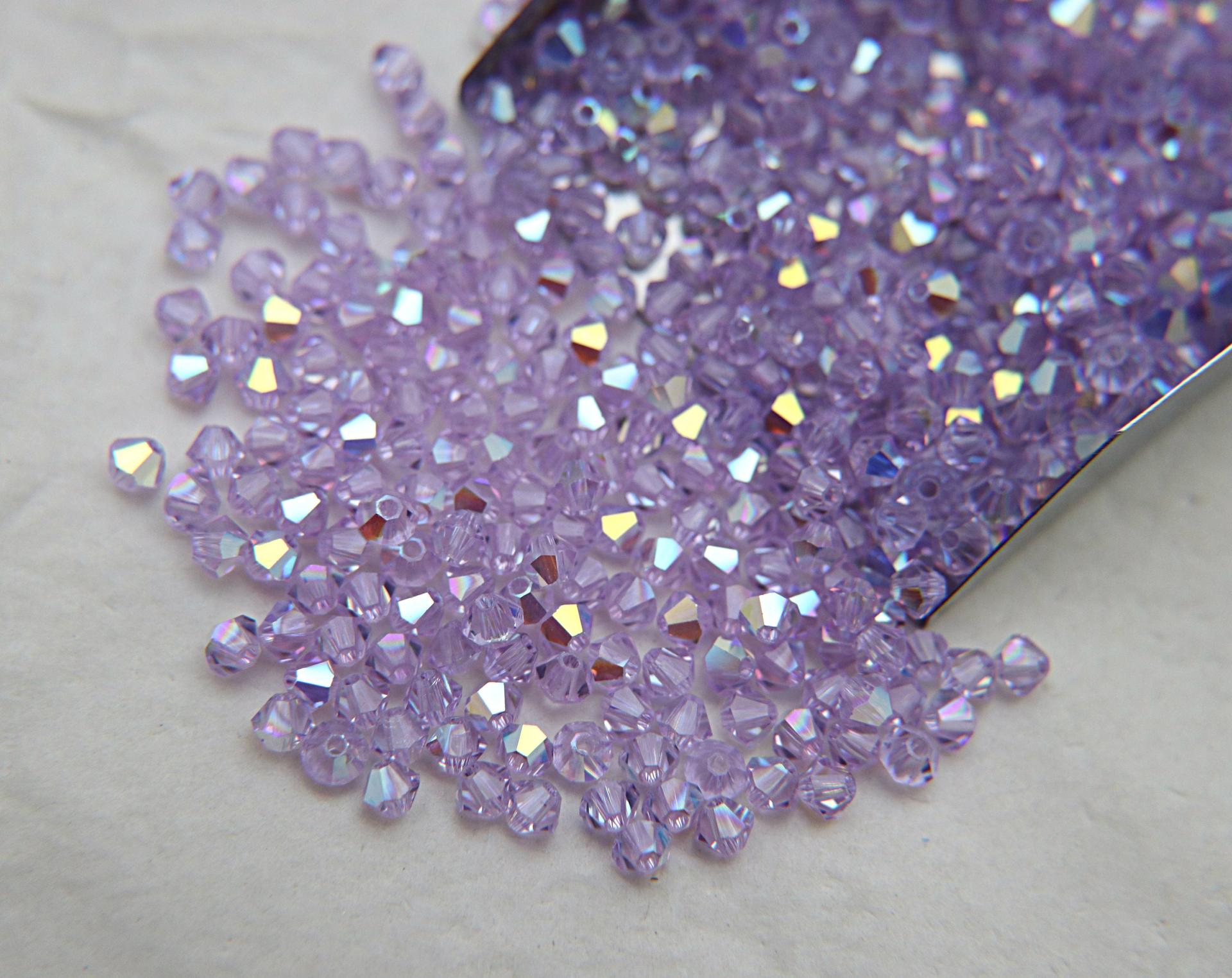 Swarovski (4mm) Violet AB Bicones beads 36/72/144/432/720 Pieces, rainbow beads, jewelry making, couture embellishments