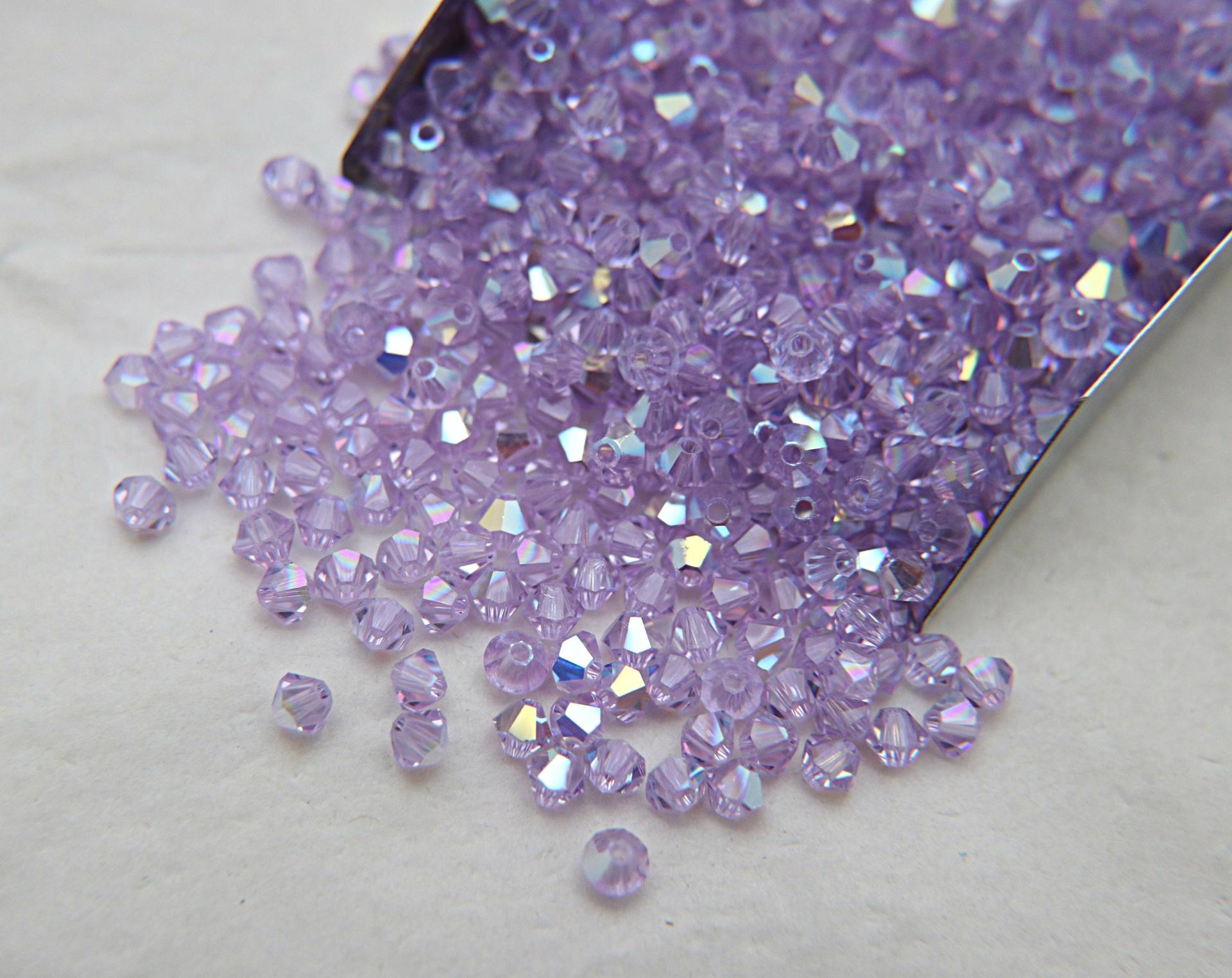 Swarovski (4mm) Violet AB Bicones beads 36/72/144/432/720 Pieces, rainbow beads, jewelry making, couture embellishments