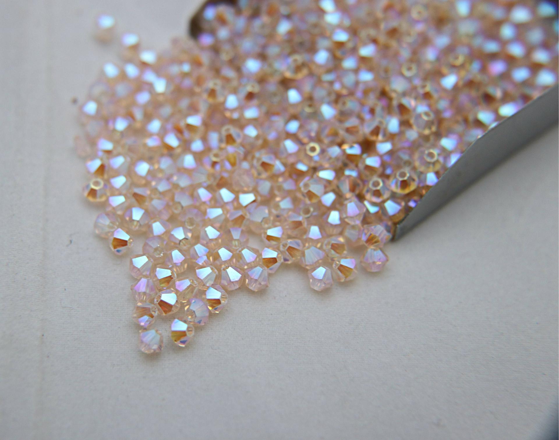 Swarovski (3/4mm) Silk AB 2X FC Bicones cut Beads 36/72/144/432/720 Pieces, jewelry findings, embellishments, embroidery materials