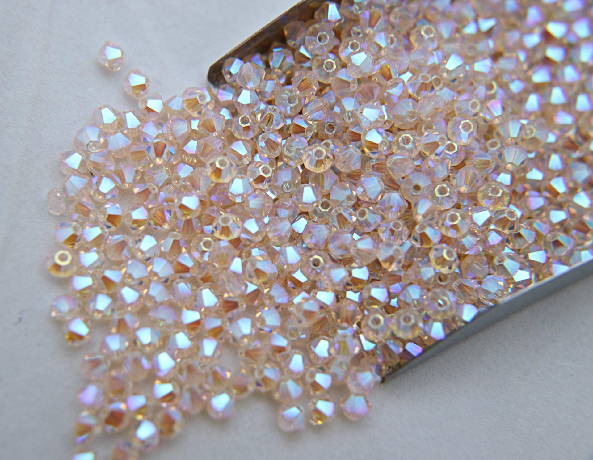 Swarovski (3/4mm) Silk AB 2X FC Bicones cut Beads 36/72/144/432/720 Pieces, jewelry findings, embellishments, embroidery materials