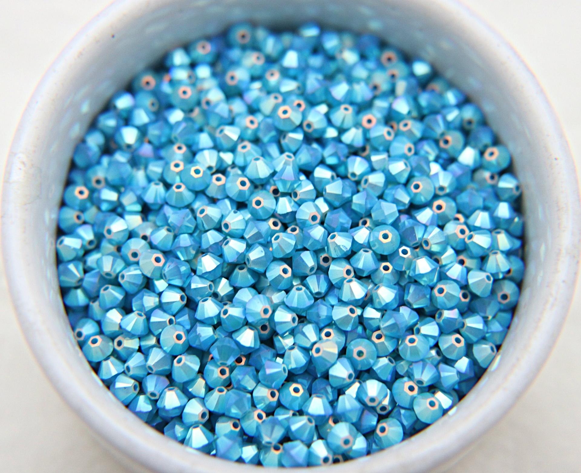 4mm Dark Caribbean Blue Opal (395) 2X Aurore Boreale Swarovski Bicone Cuts beads AB 36/72/144/432/720 Pieces embellishment couture