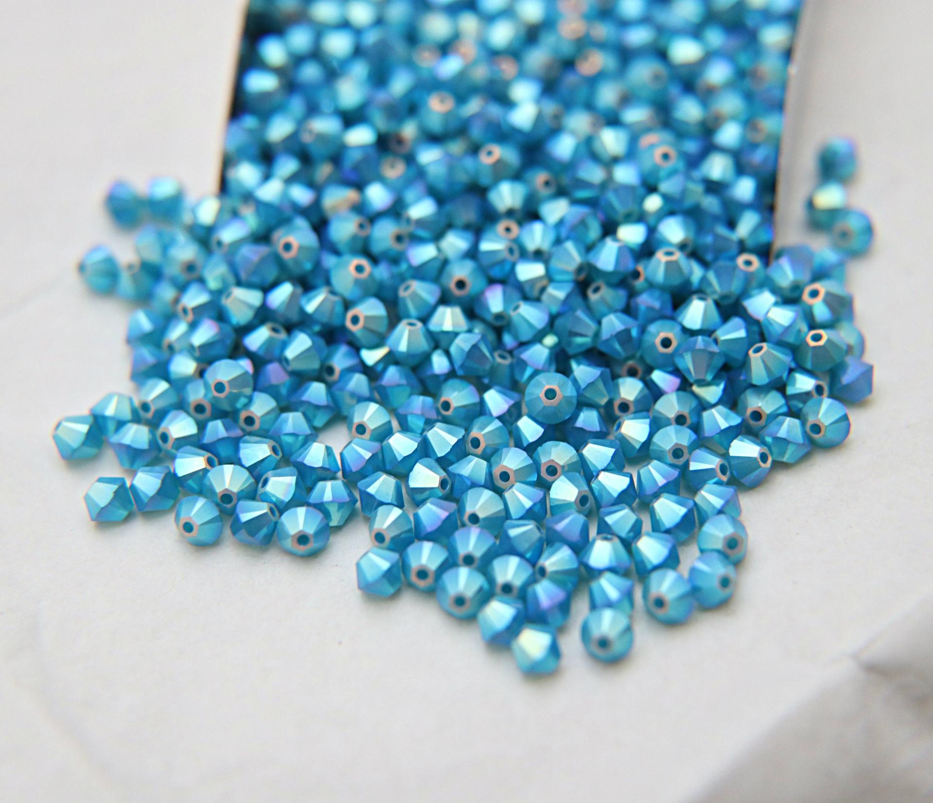 4mm Dark Caribbean Blue Opal (395) 2X Aurore Boreale Swarovski Bicone Cuts beads AB 36/72/144/432/720 Pieces embellishment couture