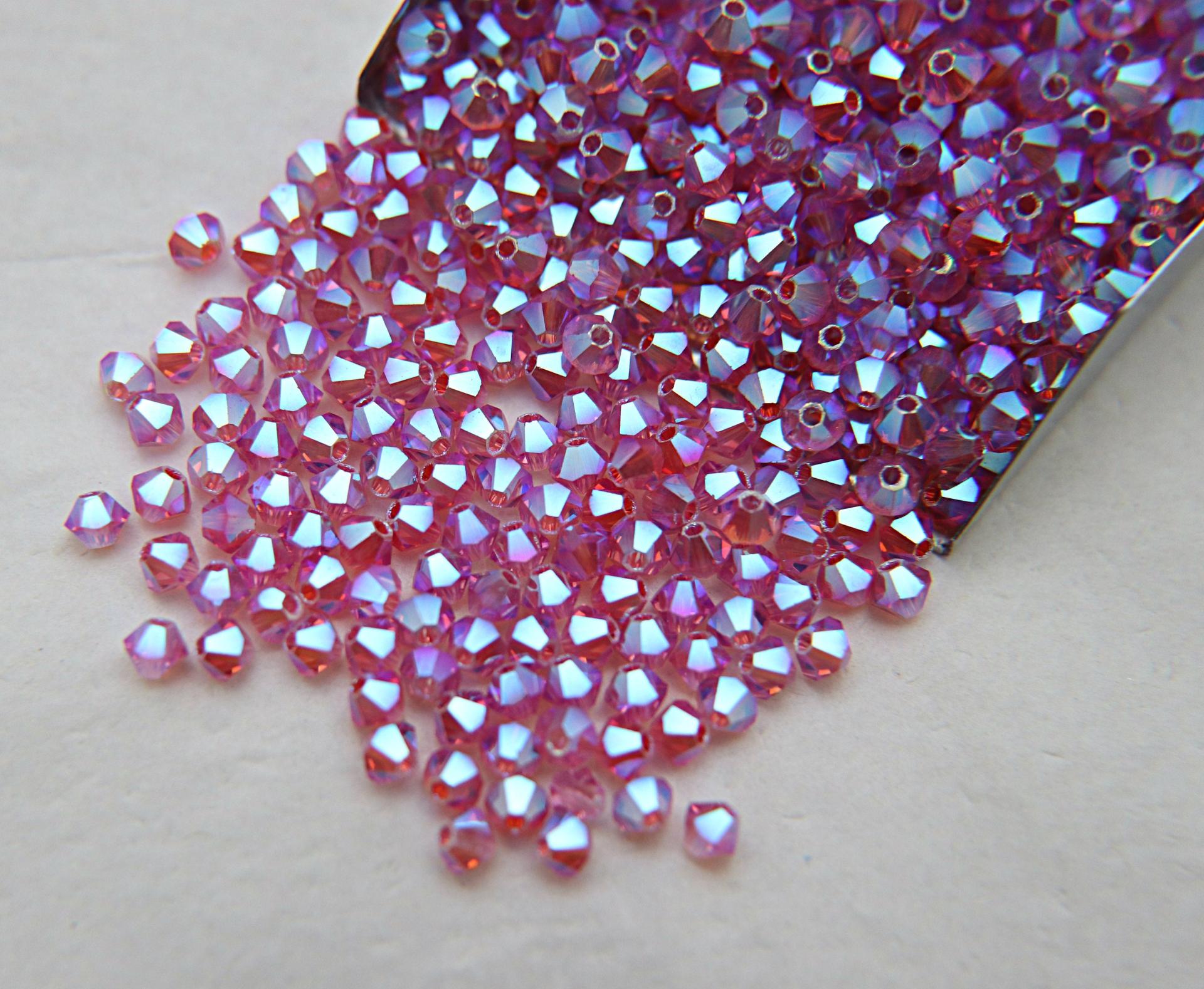 Swarovski (4mm) Rose AB 2X FC Bicones Beads 36/72/144/432/720 Pieces (209) PREMIUM rainbow beads, jewelry making, couture embellishments