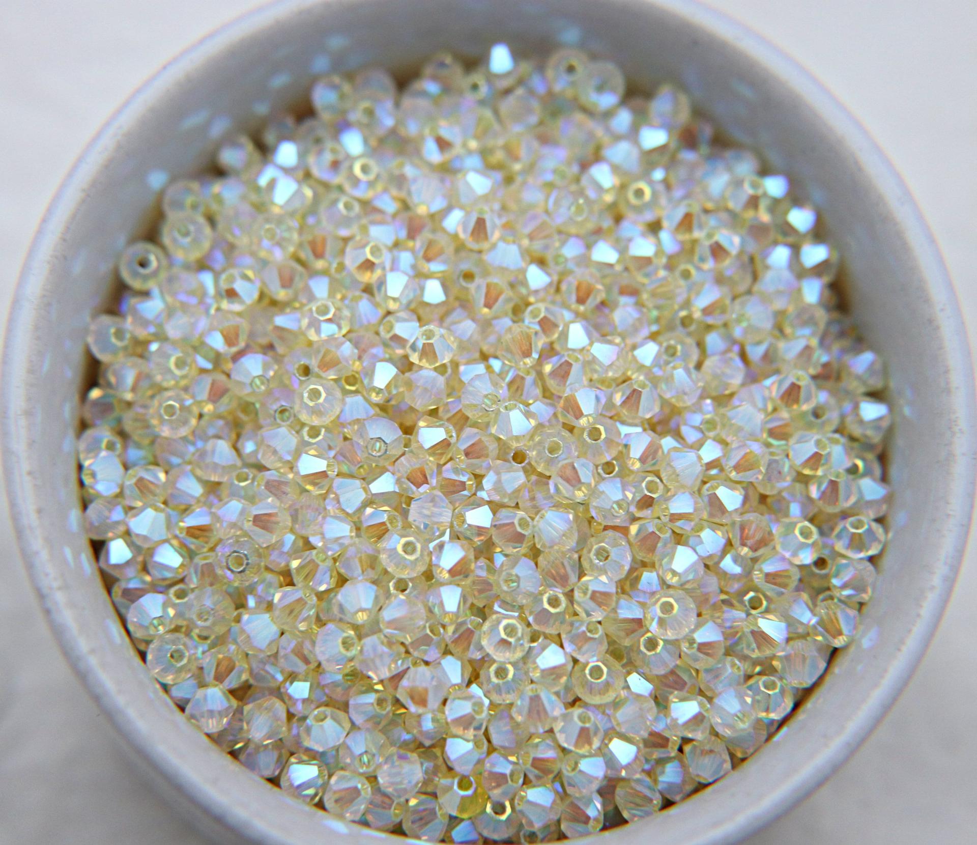 Swarovski (3/4mm) Jonquil AB 2X FC Bicones 36/72/144/432/720 Pieces rainbow beads, jewelry making, couture embellishments, embroidery