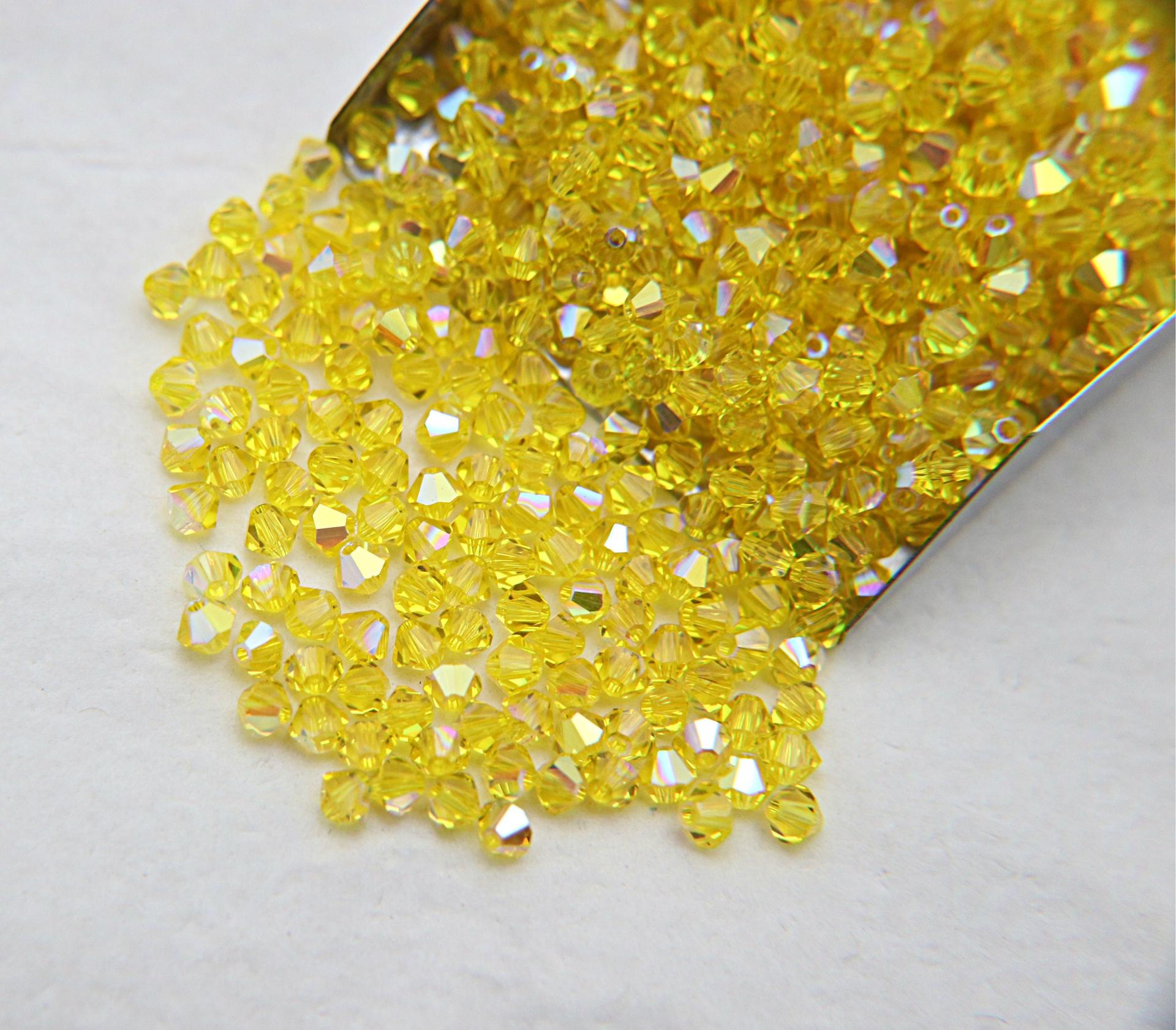 4mm Citrine Aurore Boreale Swarovski Bicone Cuts AB beads 36/72/144/432/720 Pieces rainbow beads, jewelry making, couture embellishments