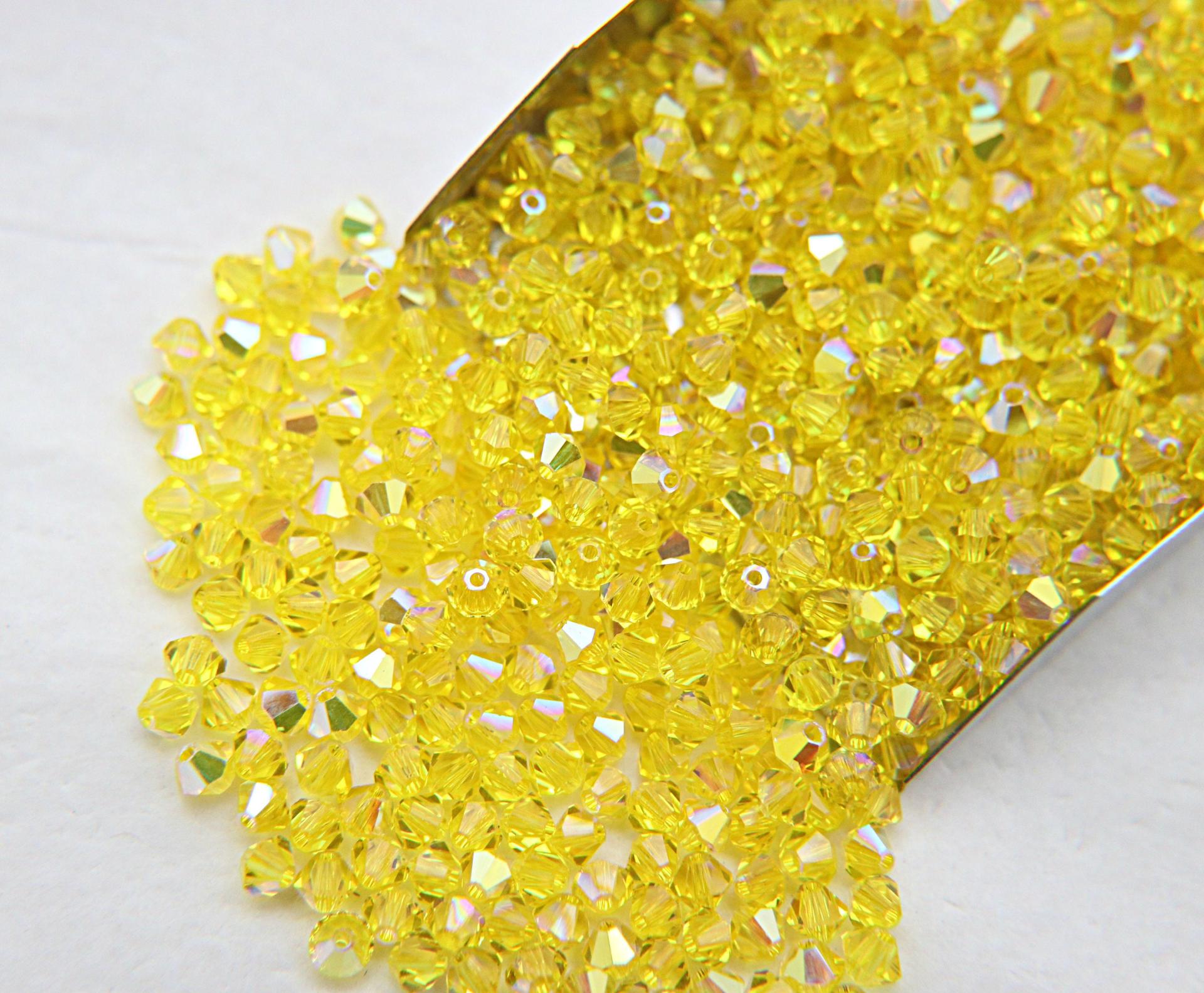 4mm Citrine Aurore Boreale Swarovski Bicone Cuts AB beads 36/72/144/432/720 Pieces rainbow beads, jewelry making, couture embellishments