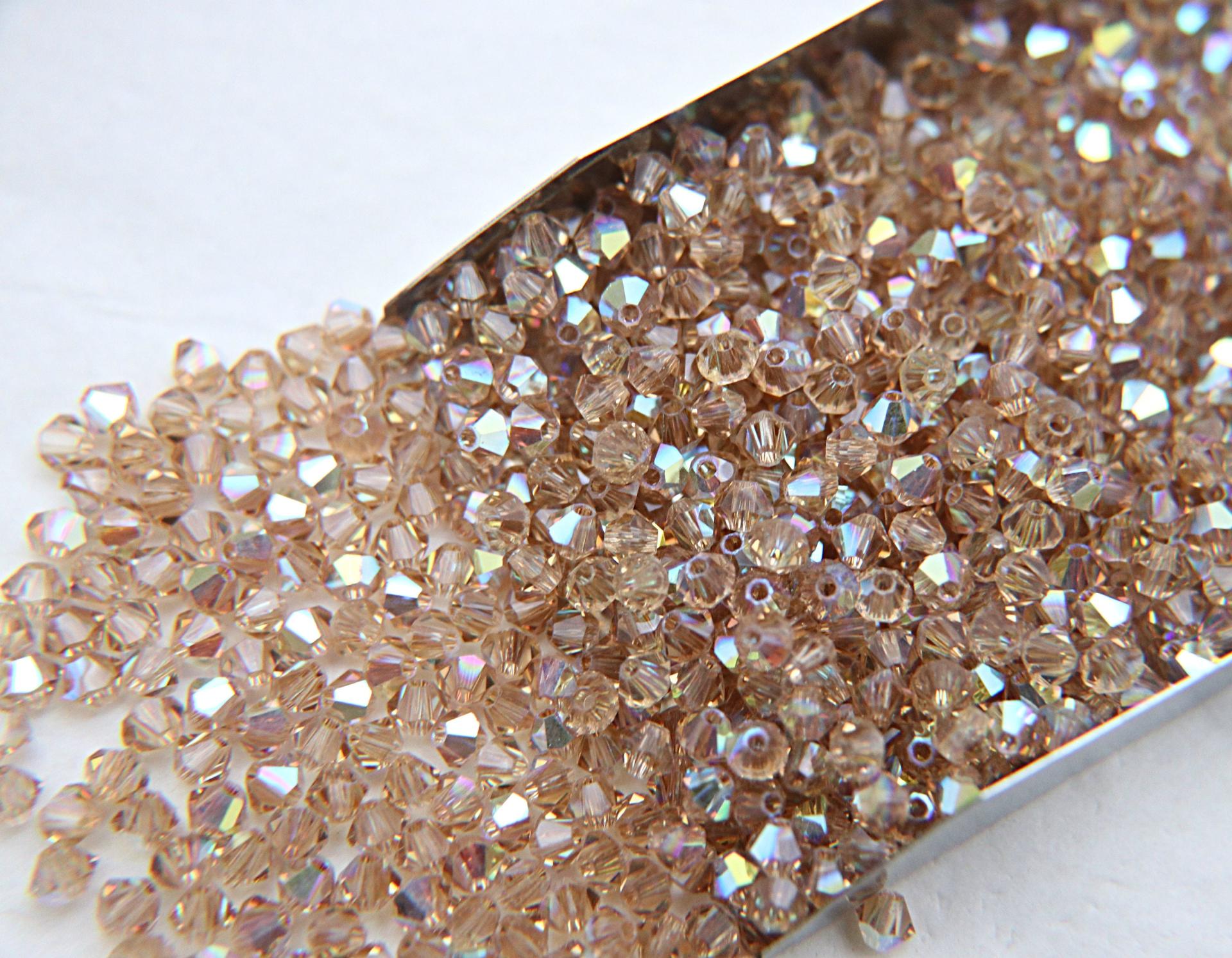 Swarovski (3/4mm) Light Colorado Topaz AB Bicones beads 36/72/144/432/720 Pieces PREMIUM rainbow beads jewelry making couture embellishments