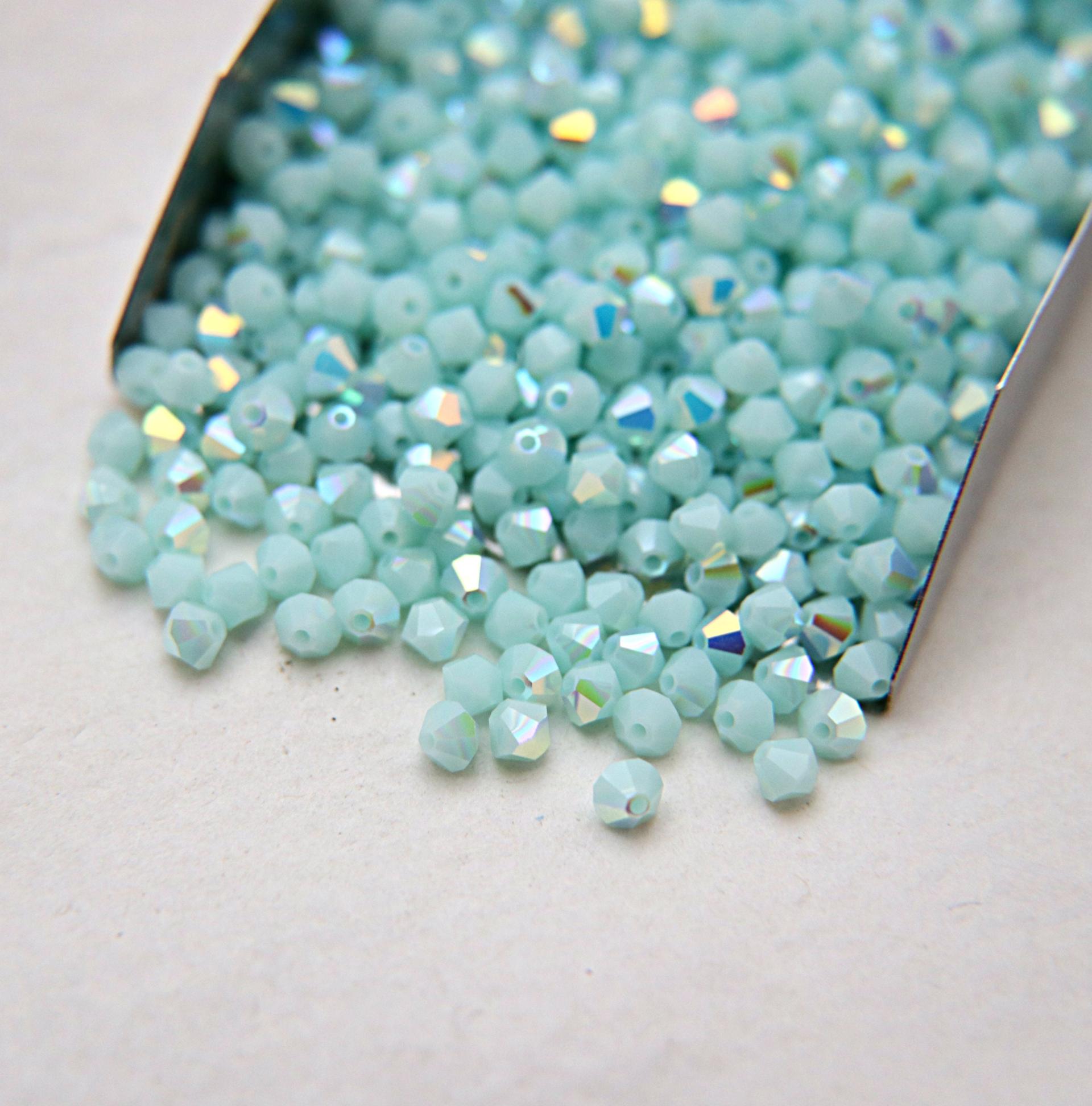 4mm Mint Alabaster Aurore Boreale Swarovski Bicone Cuts 36/72/144/432/720 Pieces embroidery materials, jewelry making